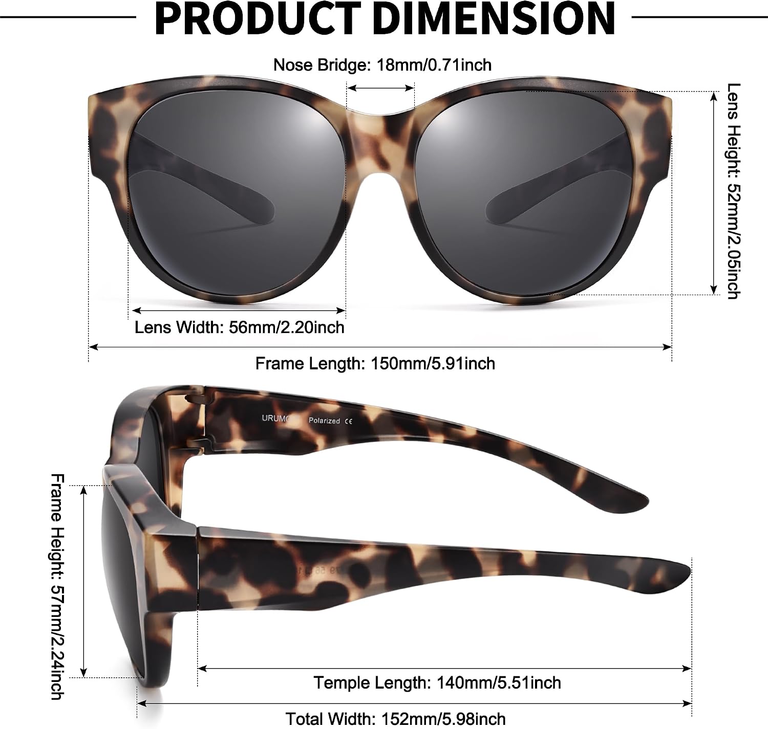 URUMQI Sunglasses Over Glasses Women, Polarized UV400 Protection Fit Over Glasses Sunglasses for Women Round Cat Eye thumbnail