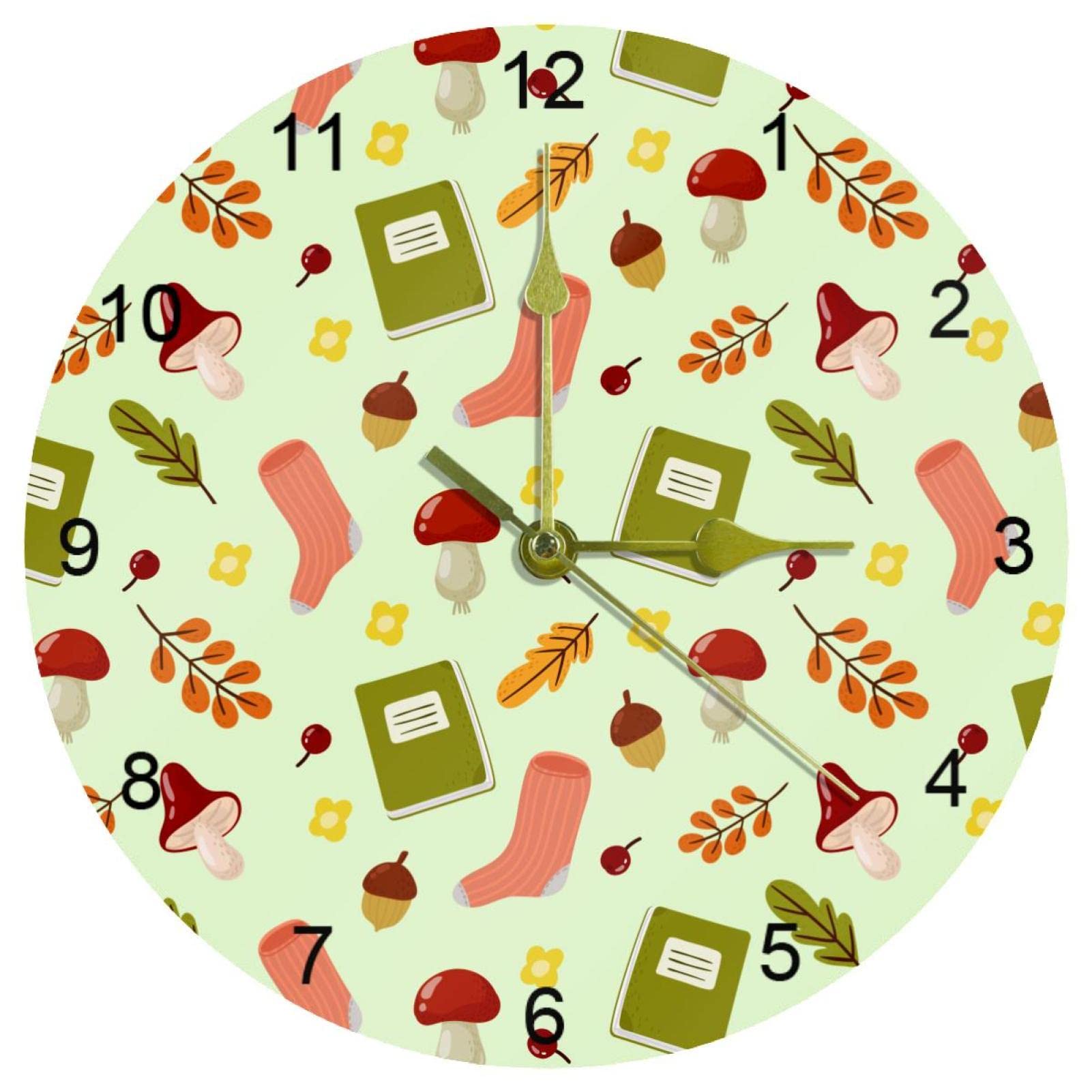 Horloge murale à quartz pour cuisine et salon au motif livres d'automne