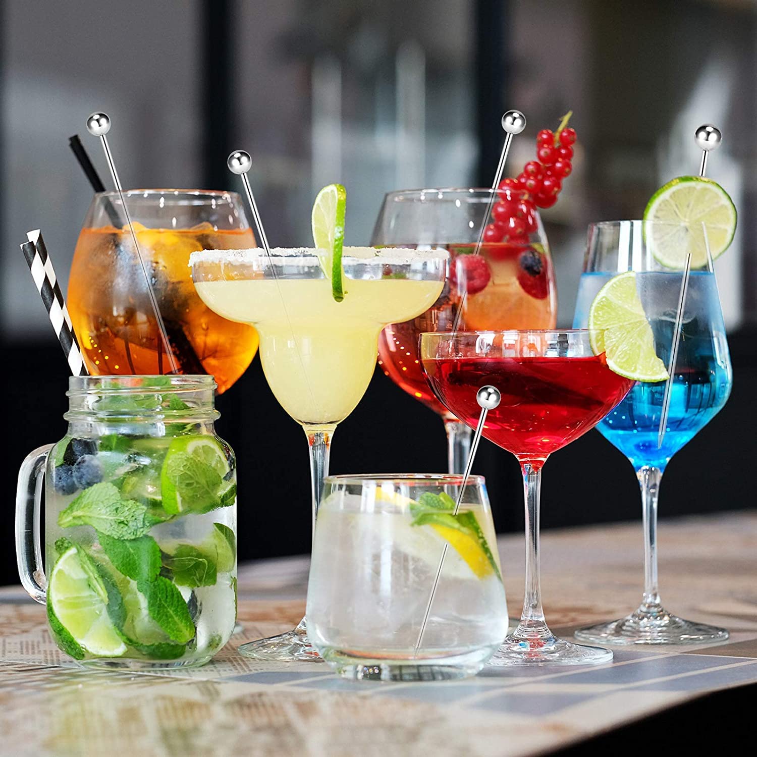 Decorazioni Cocktail DONQL Set Di Bastoncini Da Cocktail In Acciaio Inossidabile Bastoncini Stuzzicadenti Metallo Riutilizzabili Per Bar