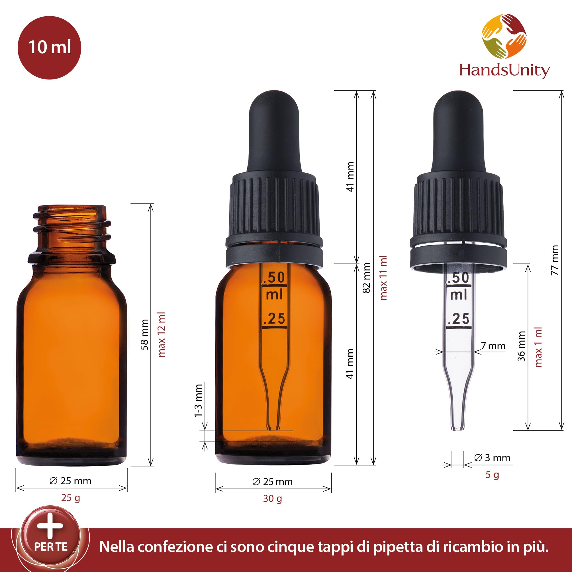 Bottiglia per pipetta 10ml-192pcs Piccola bottiglia di vetro - Set di spot per farmacista in vetro ambrato con tappo per pipetta nero inclusi accessori 5pcs Bottiglie di vetro marrone
