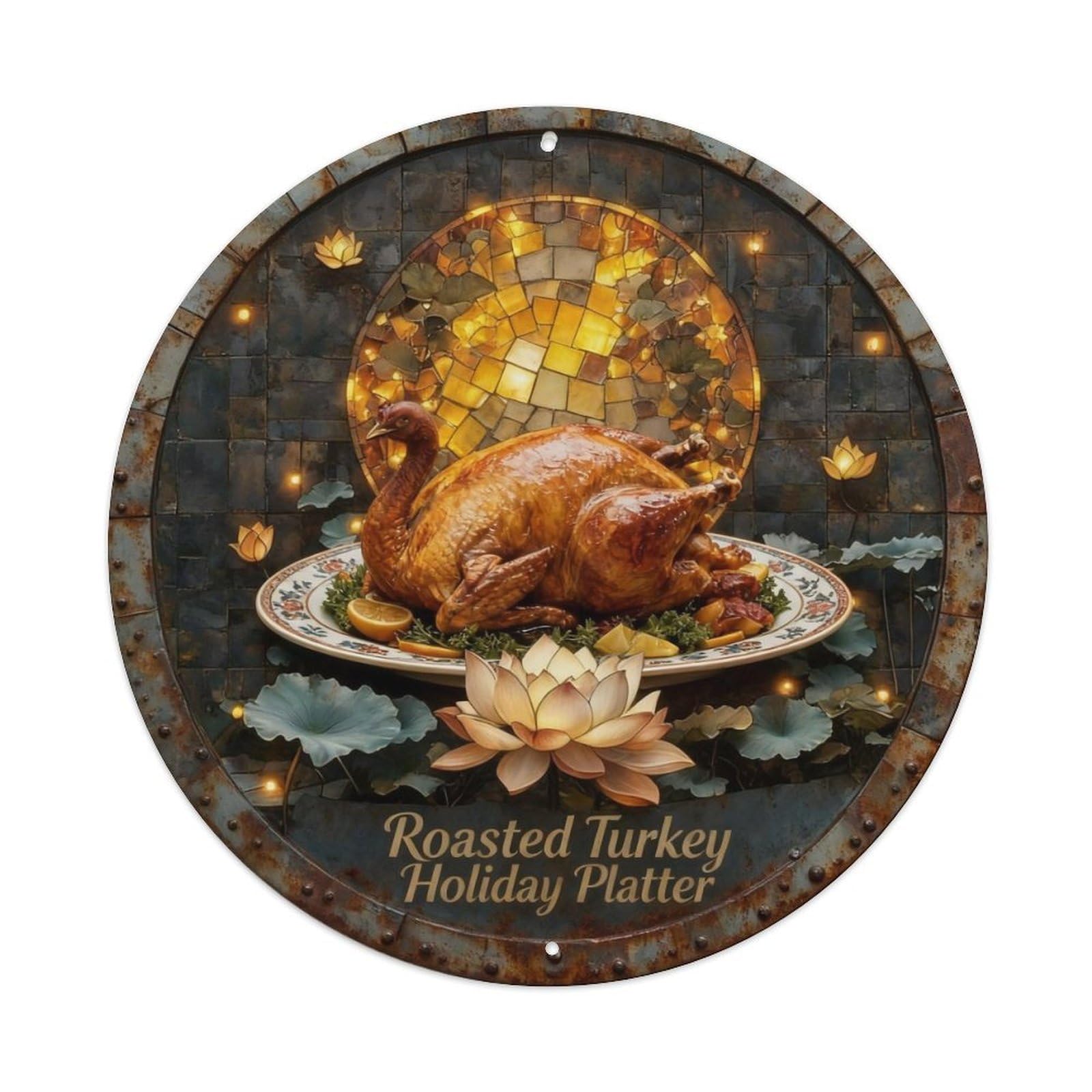 Roasted Turkey Thanksgiving Platter Metal Tin Sign Plaque