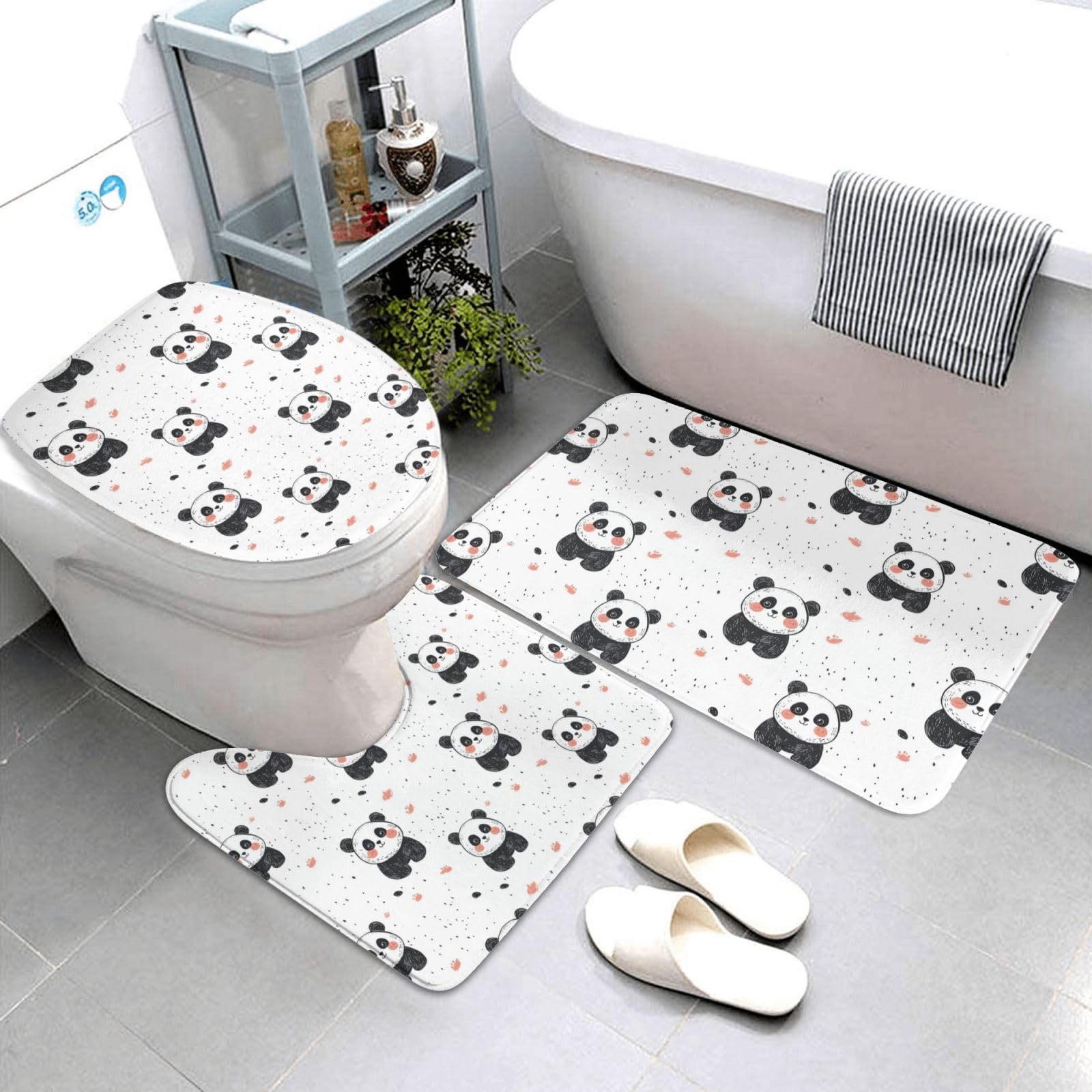 Tapis de salle de bain lavable en forme de U motif panda contour WC lot de 3