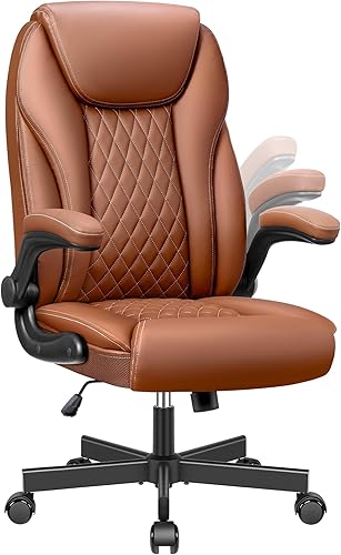 BestEra Silla de oficina ejecutiva ergonómica de cuero, silla ancha de oficina en casa con brazo abatible ajustable, silla de escritorio para