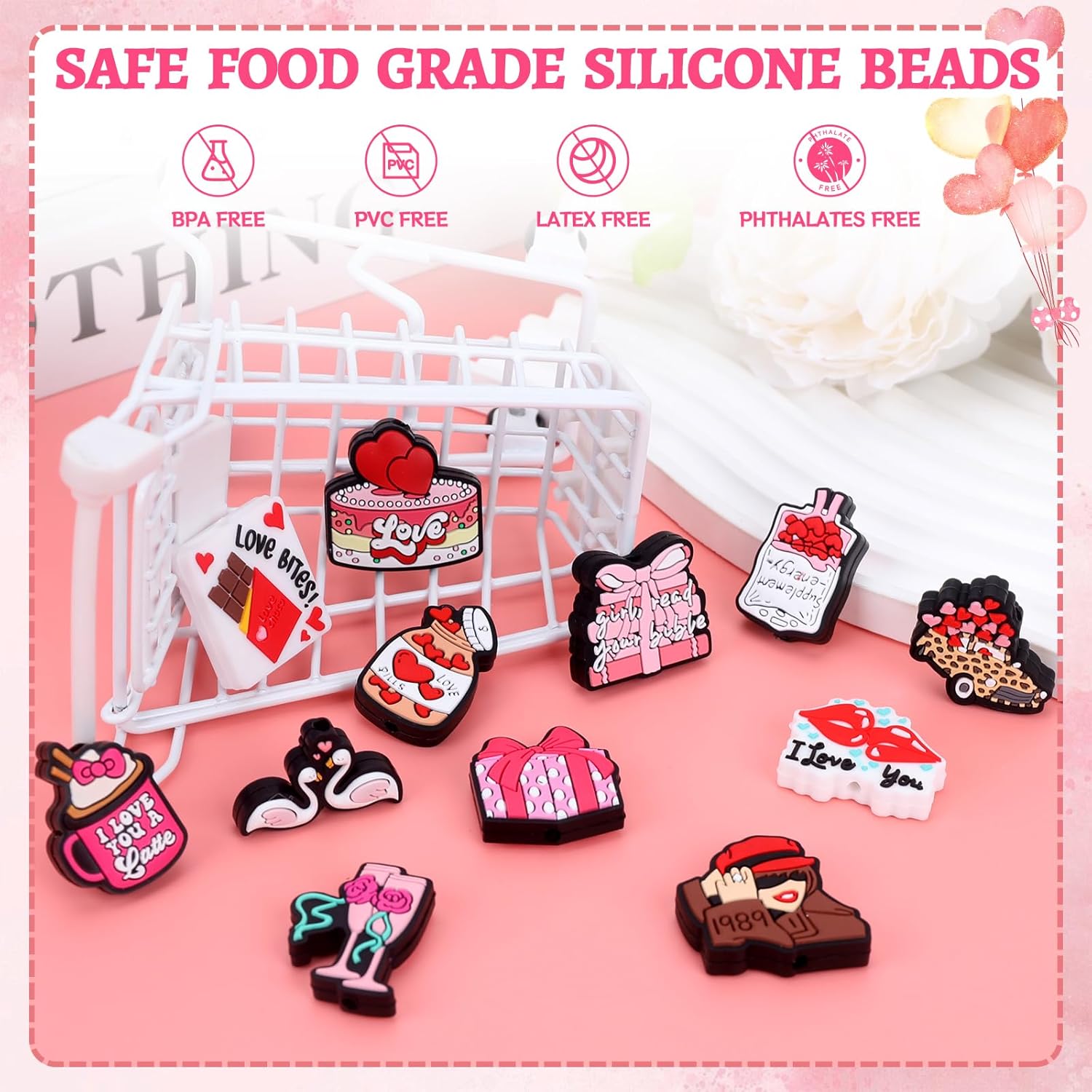 12PCS Valentine Silicone Beads for Pens, 12Pcs Silicone Focal Beads for Keychain Making DIY Handicraft(Valentine) - Image 6