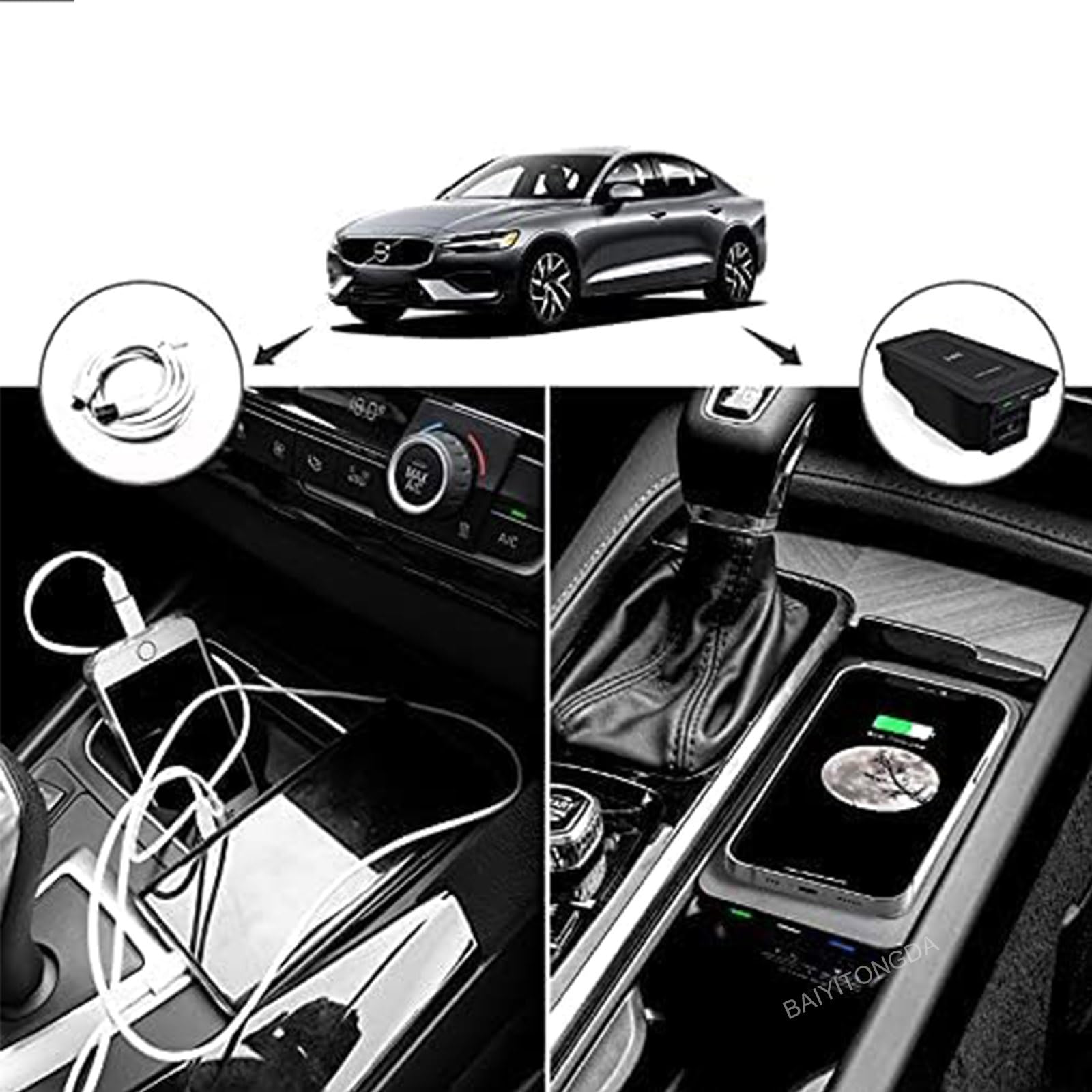 Bezprzewodowa ładowarka do telefonu XC90, XC60, S90, S60, V90, V60, akcesoria do ładowarki samochodowej, konsola środkowa, z 2 portami USB, Plug and Play, łatwa instalacja