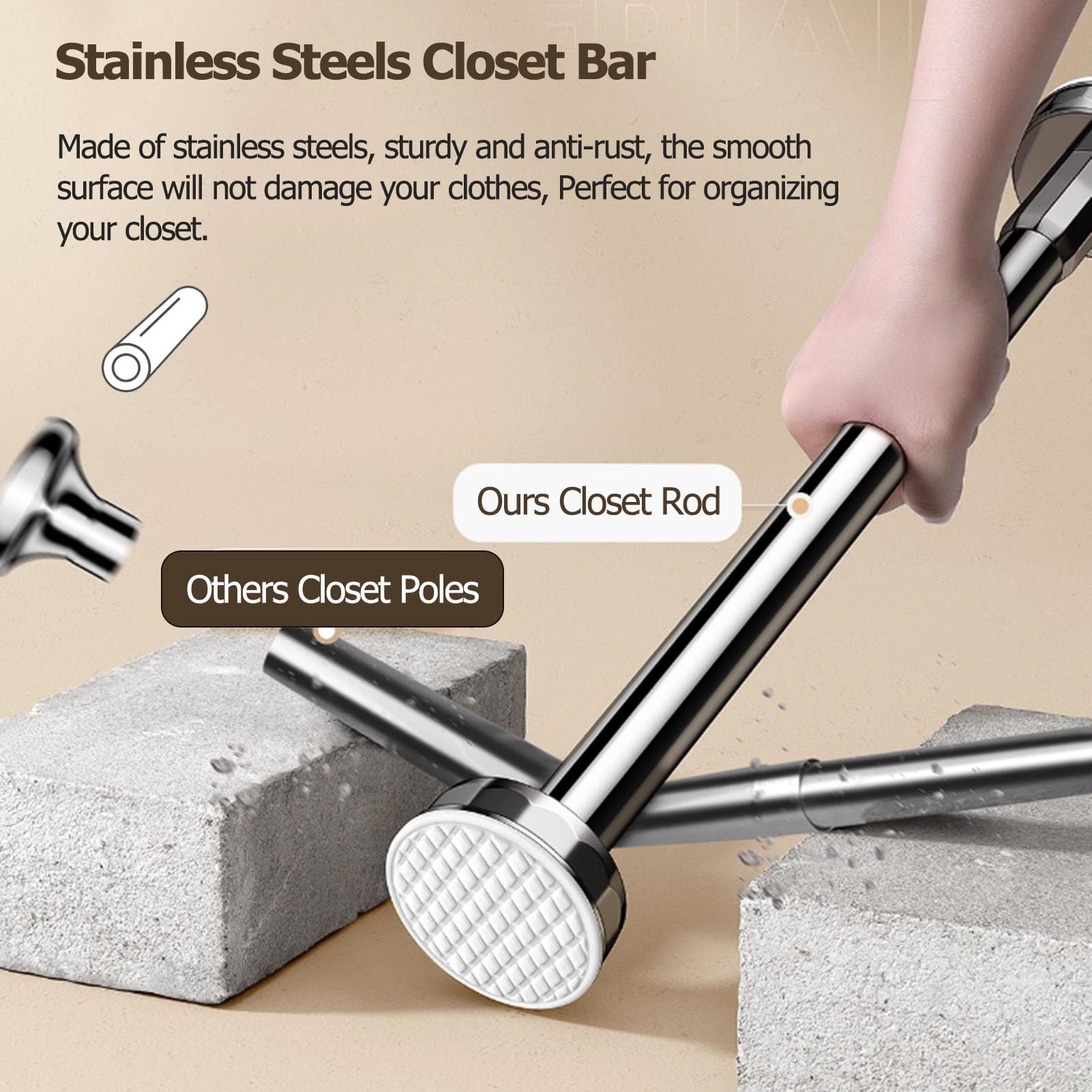 Tringle à Vêtements Dut Lourd Réglable Tringle De Penderie, Tube Industriel Acier Inoxydable Barre De Suspension De Vêtements/Tringles À Rideau De Douche, Pour Salle De Bain Fenêtres Chambres À Couch
