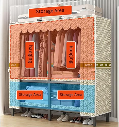 Miniatura 3 de Armario plegable resistente con cremallera, organizador de armario grande para dormitorio, almacenamiento independiente, perchero con barra para