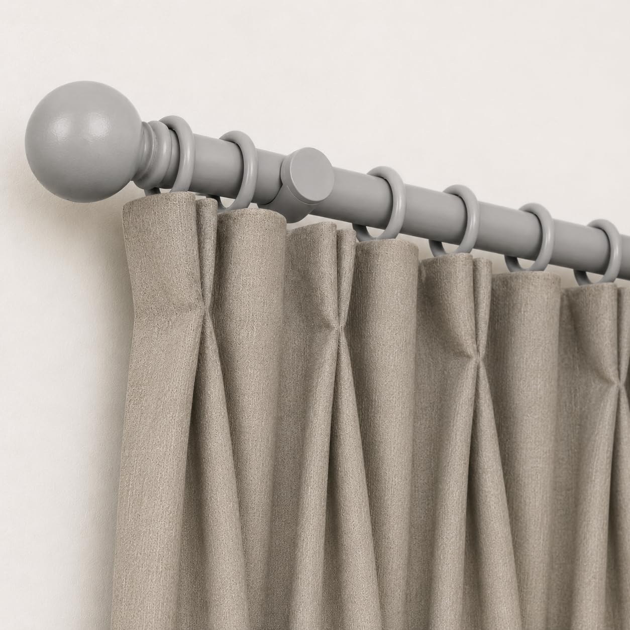 FAHD Traders Wooden Curtain Pole Set | 28mm Heavy Duty Curtain Pole Kit with Rings, Brackets & Finials | Fixed Length Curtain Rod for Eyelet Curtains | 120–300cm (Grey, 120cm (Single Pole))