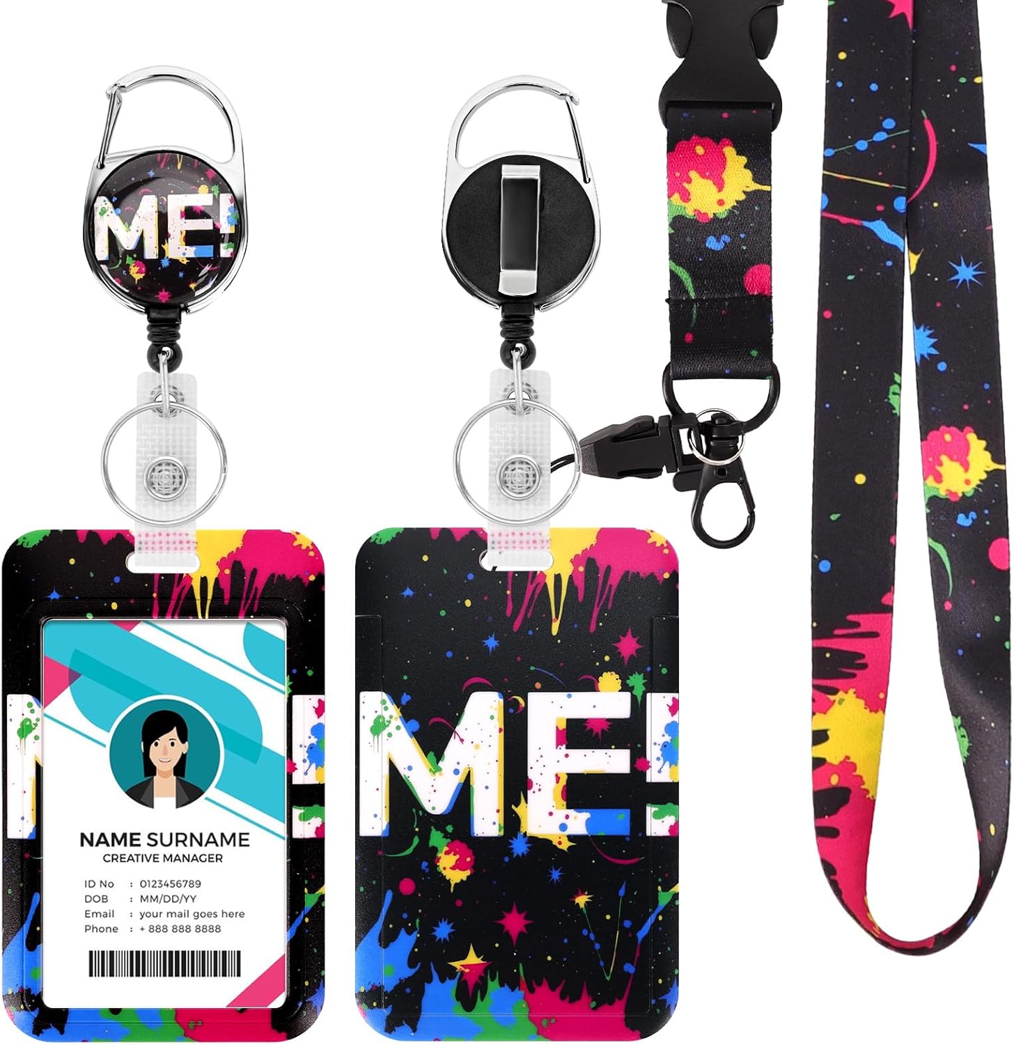 Apritsce Porta Badge Trasparente, 50 PCS Porta Badge con Cordini, Impermeabili Badge Holder Porta Cartellino Lavoro, per Scuola, Festival, Evento(Colorato, Verticali