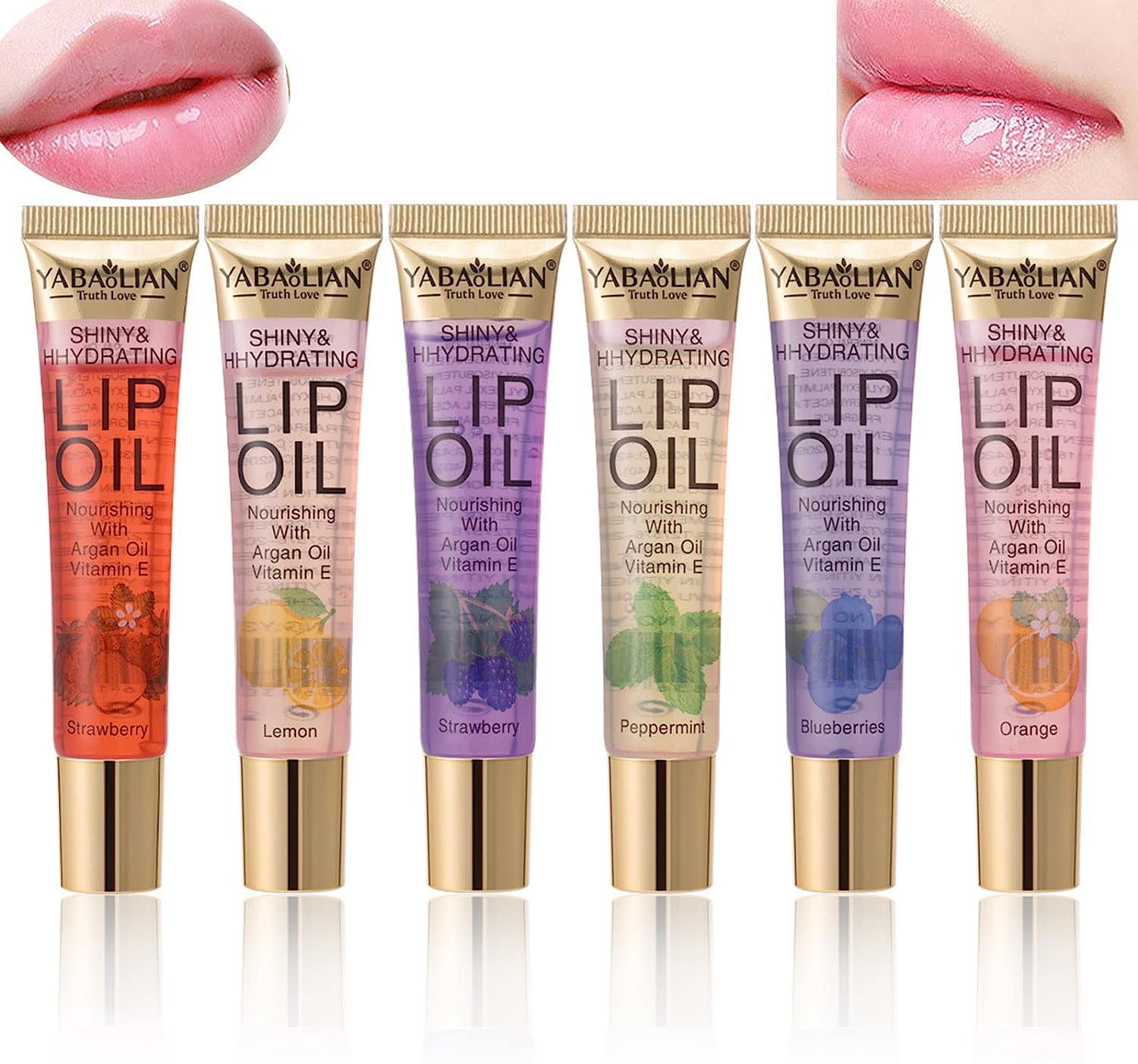 Plumping Lip Oil, Azonee 6Pcs Fruit Flavor Color Change, Moisturizing Lip Gloss Tinted Lip Balm Lip Care Transparent Toot, Non-Sticky Nourishing Repairing Lightening Lip Lines Dry Lips
