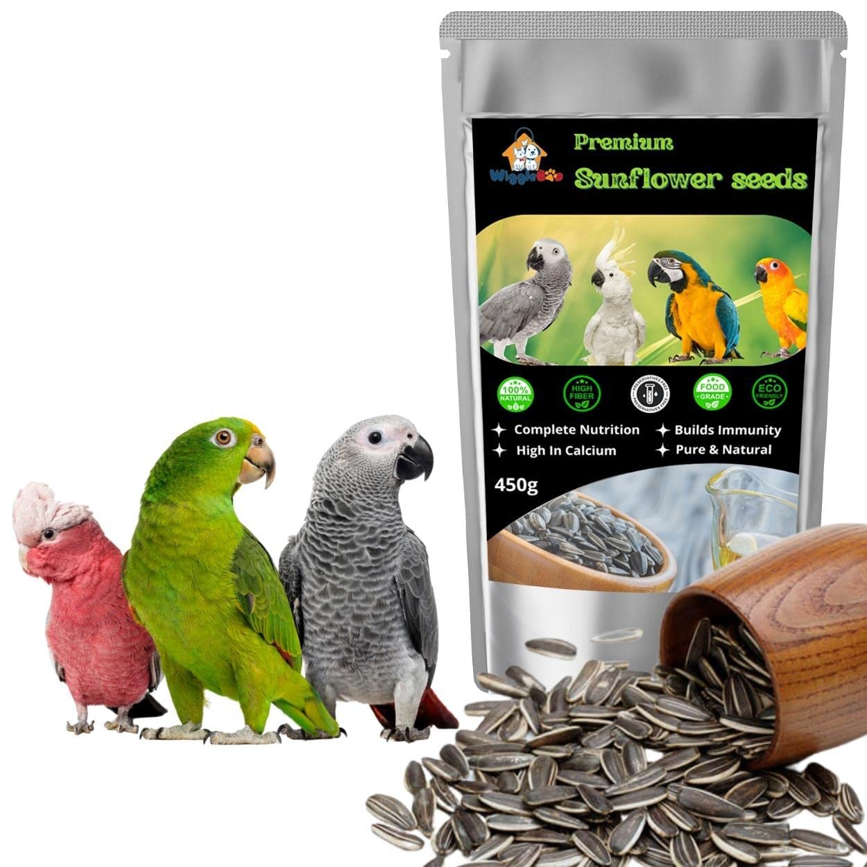 Wiggleboo Premium Sunflower Seeds - for All Life Stages Lovebirds, Cockatiels, Sun Conure, African Grey Parrot, Macaws, Cockatoos_450g (B0BT1HW8T2) Amazon Price History, Amazon Price Tracker