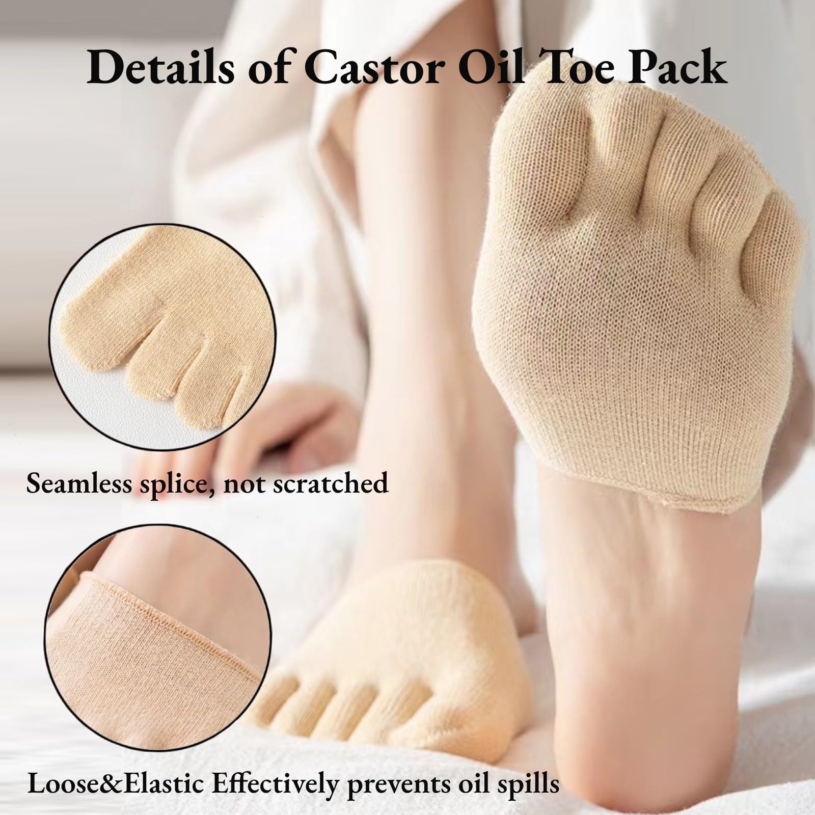 Castor Oil Pack Wrap for Feet Toes, Reusable Castor Oil Wrap Organic Cotton for Women, Castor Oil Hidden Toe Covers Socks, Moisturizing Feet(Oil Not Include) 2Pcs