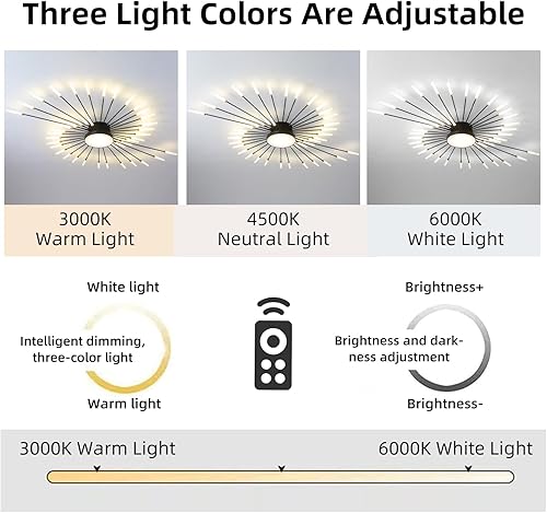 Miniatura 4 de AHXIAOZN Lámparas de techo modernas con control remoto, lámpara de techo de montaje empotrado, pantalla acrílica, lámpara de techo de fuegos