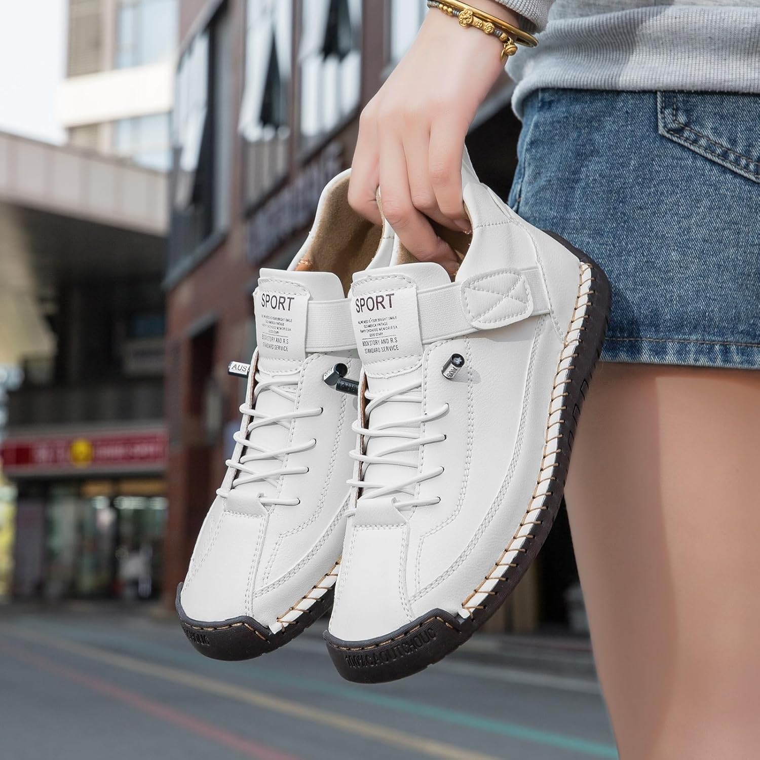 Women Men Handmade Leather Comfortable Orthopedic Sneakers Outdoor Waterproof Non-slip Slip on Shoes Soft Lightweight Loafers Barefoot Boots for Hiking, Walking & Driving(White,11 Women/9.5 Men)