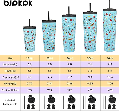 Miniatura 4 de BJPKPK Vaso aislado de 22 onzas con tapa y pajita, vasos de acero inoxidable, taza de café de viaje, taza térmica reutilizable, patio de recreo