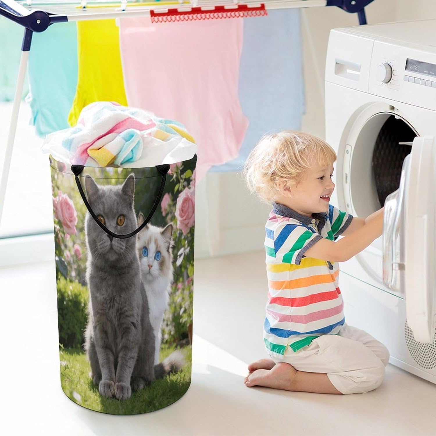 Blue Eyes And Amber Laundry Hamper 86L Waterproof Collapsible Clothes Basket with Double Handles Freestanding Foldable Laundry Basket Large Clothes Hamper for Bathroom