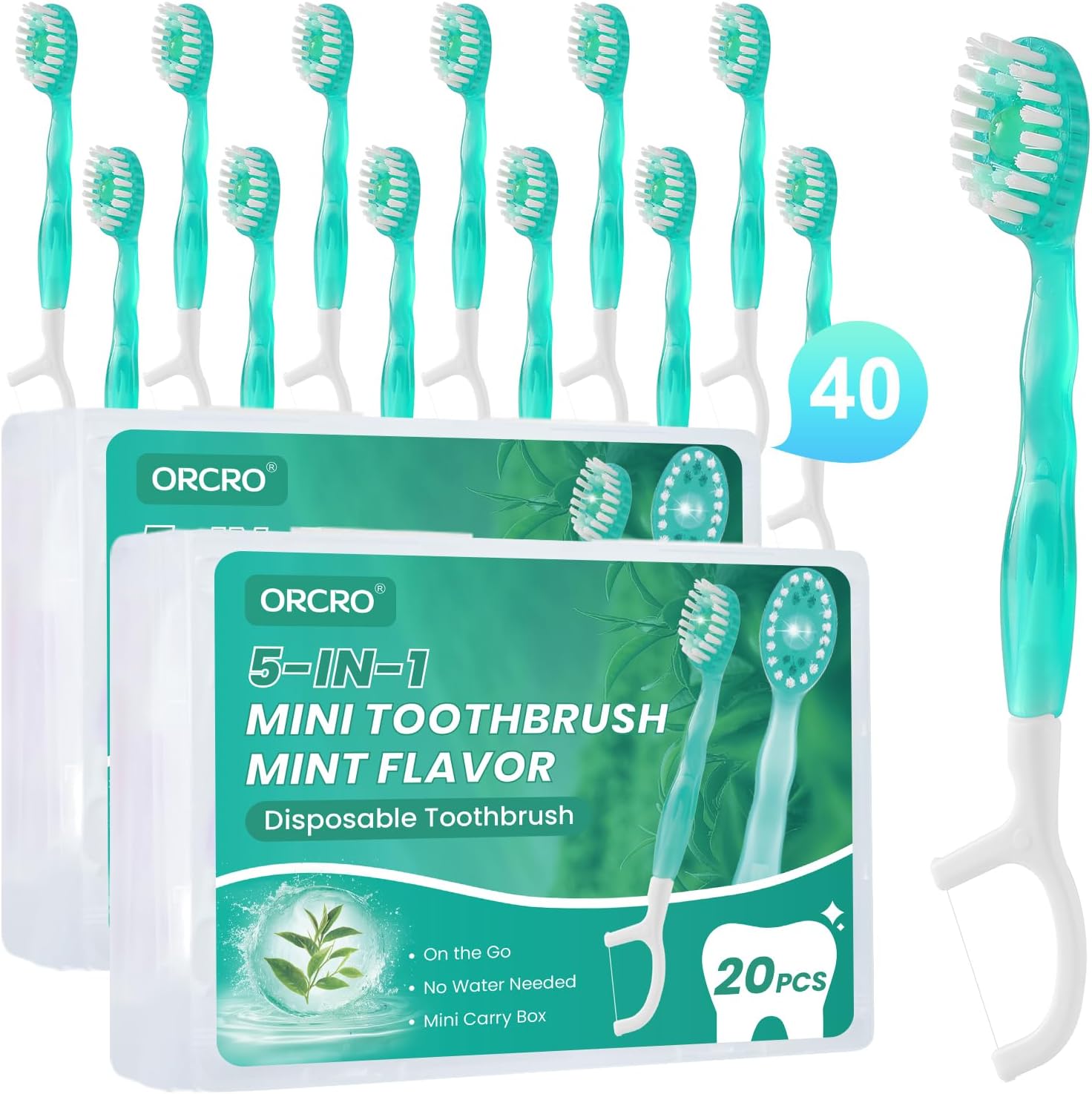 70Ct Mini Disposable Toothbrushes with Toothpaste Floss Pick & Tongue Scraper 5-in-1 Prepasted Travel Toothbrush Set for Hotel Camping Flight Car Use - Portable Case Essentials