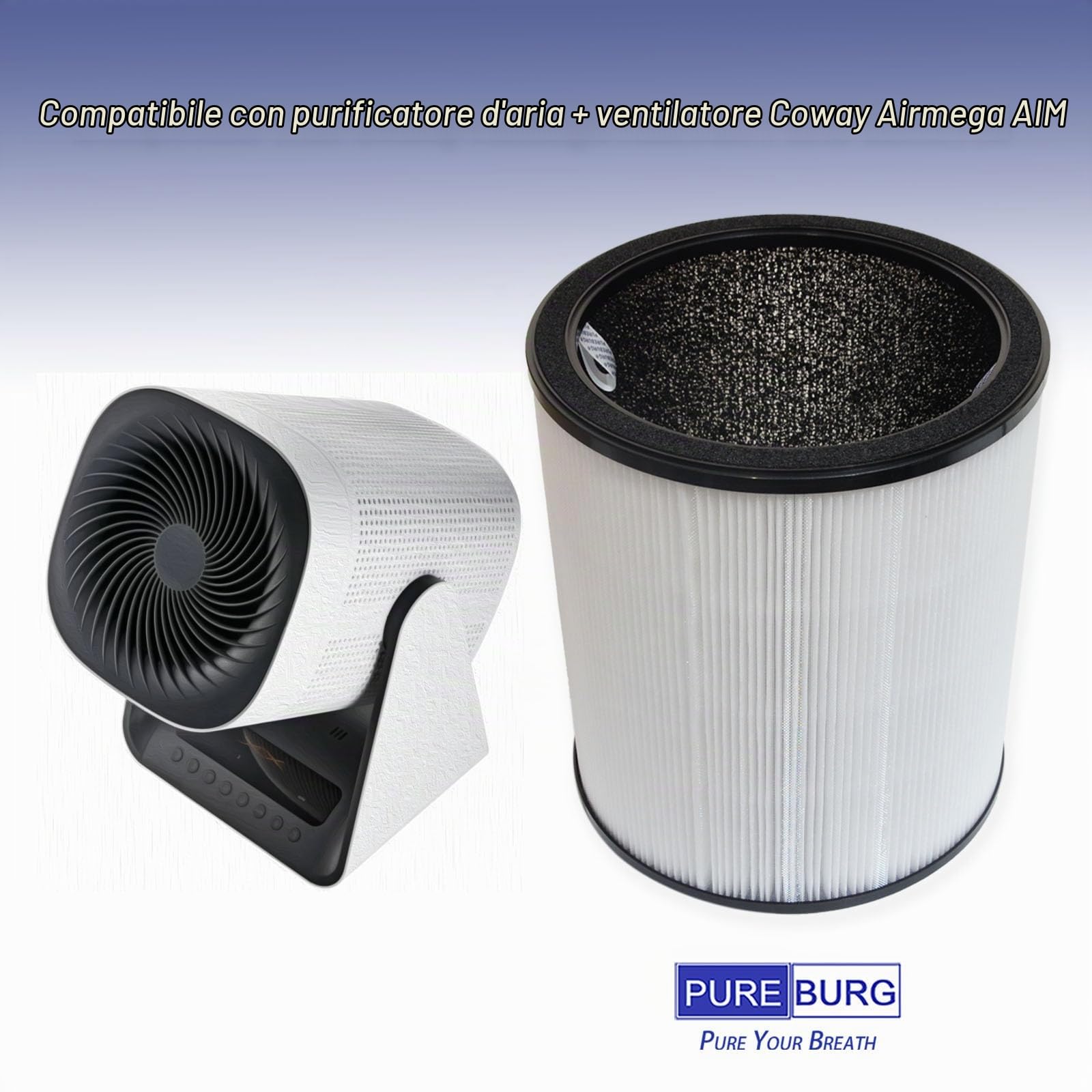 PUREBURG Filtri di ricambio compatibili con purificatore d'aria Coway Airmega AIM e ventola 2 in 1, filtrazione multistrato H13 True HEPA e carbone attivo, confezione da 2