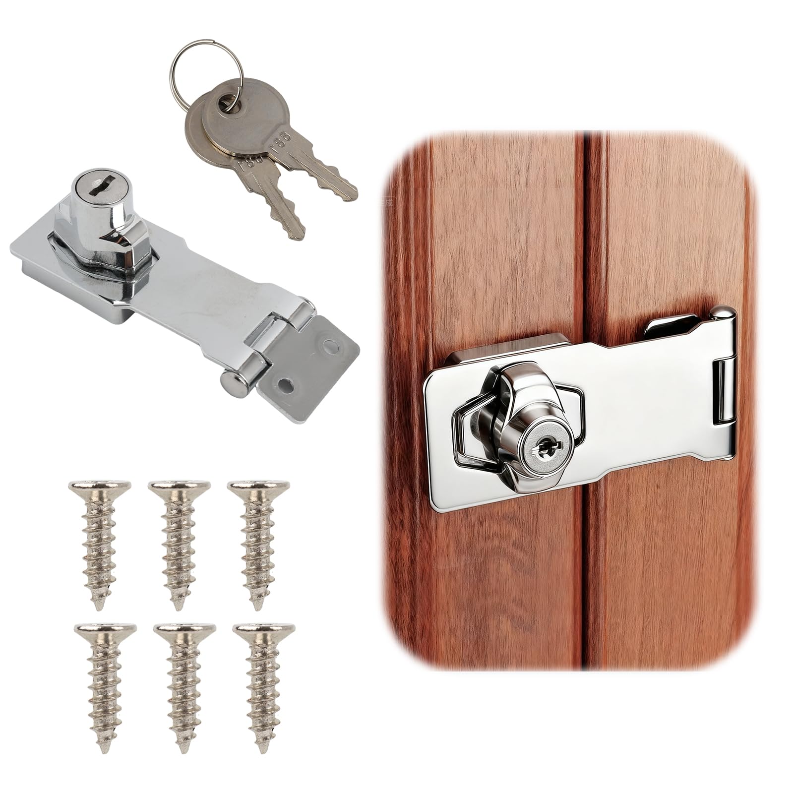 Ceoxthao Zinc 180 Degree Flat Angle Keychain Lock, 3-Inch, Hasp Lock Buckle, Including Padlocks And Keys, Alloy, For Safe Use In Sheds, Cabinets, Doors, And Drawers, Including Padlocks And Keys