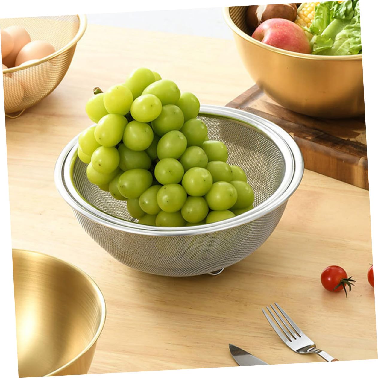 Acero Colador Arroz Juego Inoxidable, de 2 de Piezas para Cocina