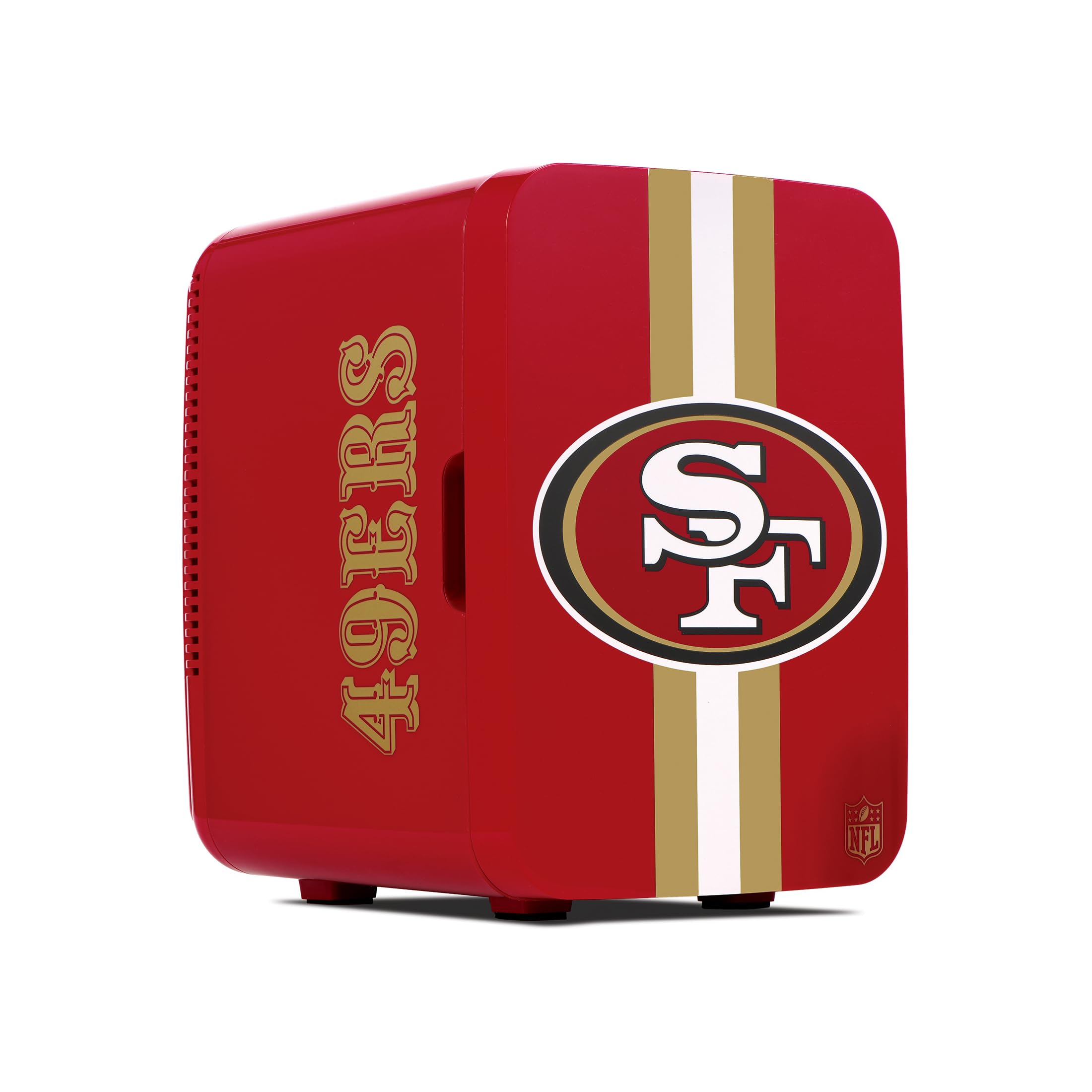 Ukonic NFL San Francisco 49ers 15-Can Mini Fridge 10L – AC/DC Powered, Official Team Colors & Logo, Portable Cooler for Tailgates, Home, Office, or Car