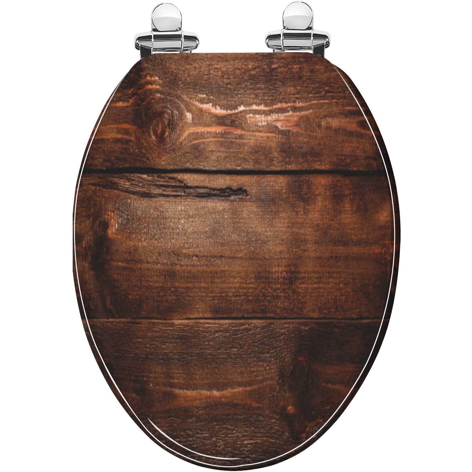 Elongated Toilet Seat Old dark wooden surface Resin Toilet