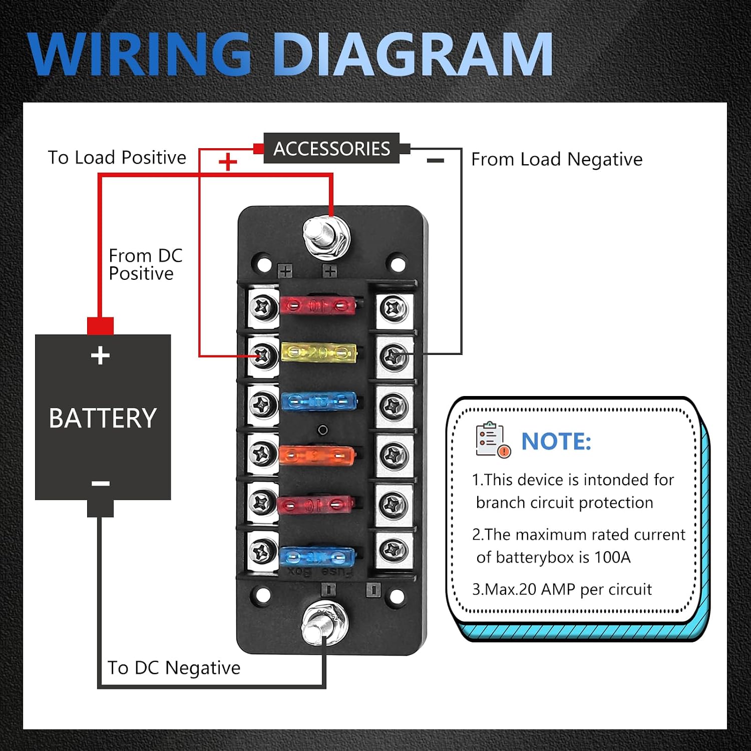 6 Circuit Fuse Holder with LED Indicator 12 Volt Automotive Marine Fuse Block with Sticker Labels Compatible with Car Boat Marine Trike Car Truck Vehicle SUV RV