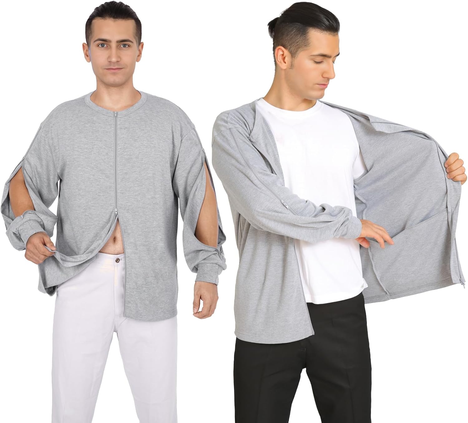 Dialysis Shirts with Arm Zipper Cozy Port Access Full Two Way Zip Hemodialysis clothing with Drain Pockets