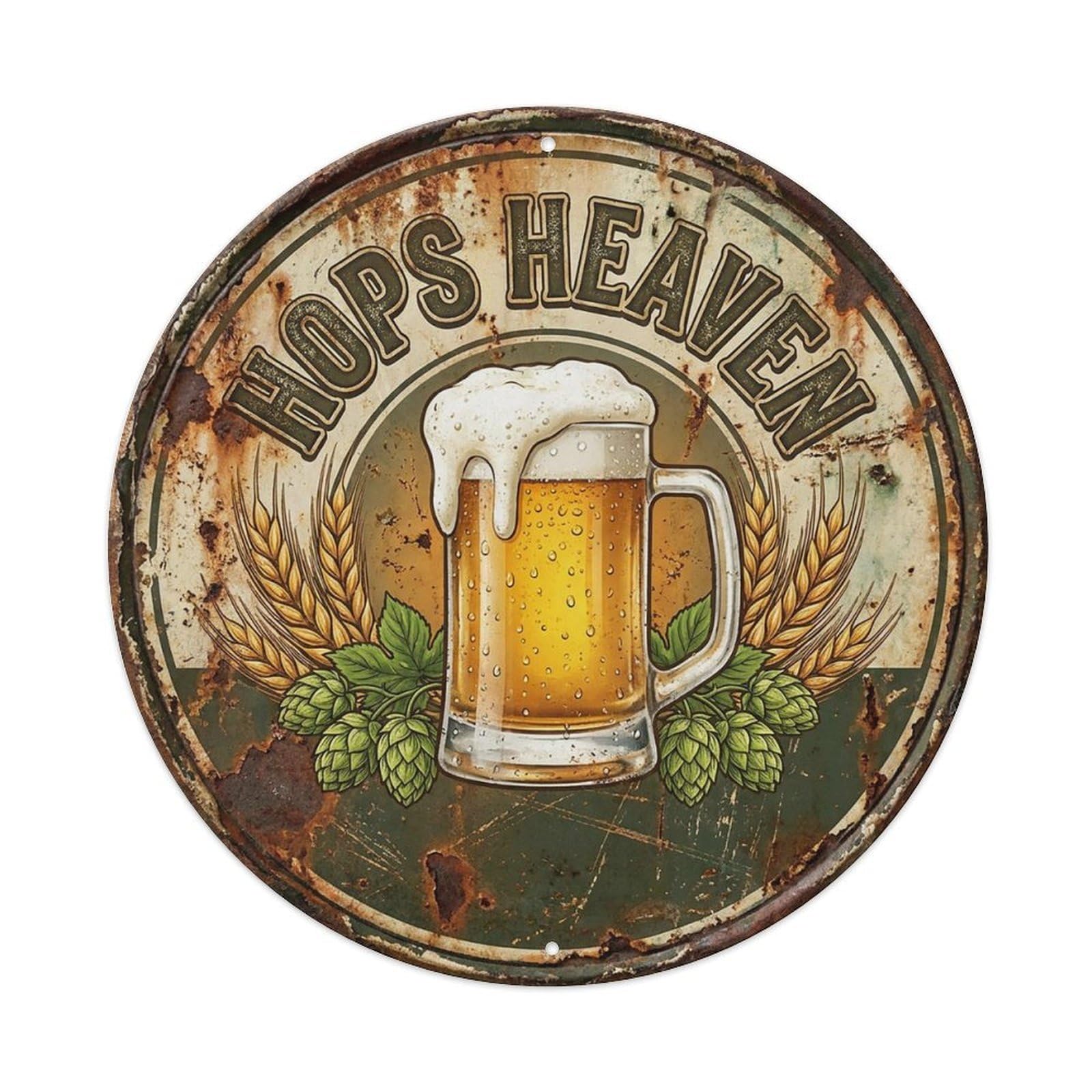Vintage Beer Brewery Hops Heaven Retro Bar for Pub Vintage Metal Tin Sign Plaque Wall Decor for Cafe, Club Bar, Office, Garden Metal Poster 8x8Inch