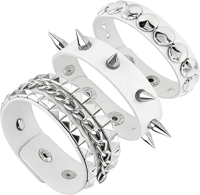 3PCS Leather Bracelets Set Studded Wrap Wrist Cuffs Punk Rock Y2K Emo Wide Wristband Accessories for Teens Women Men