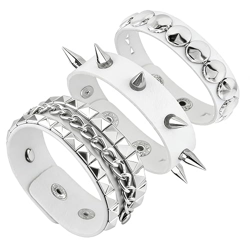 Tosmifairy 3PCS Leather Bracelets Set Studded Wrap Wrist Cuffs Punk Rock Y2K Emo Wide Wristband Accessories for Teens Women Men