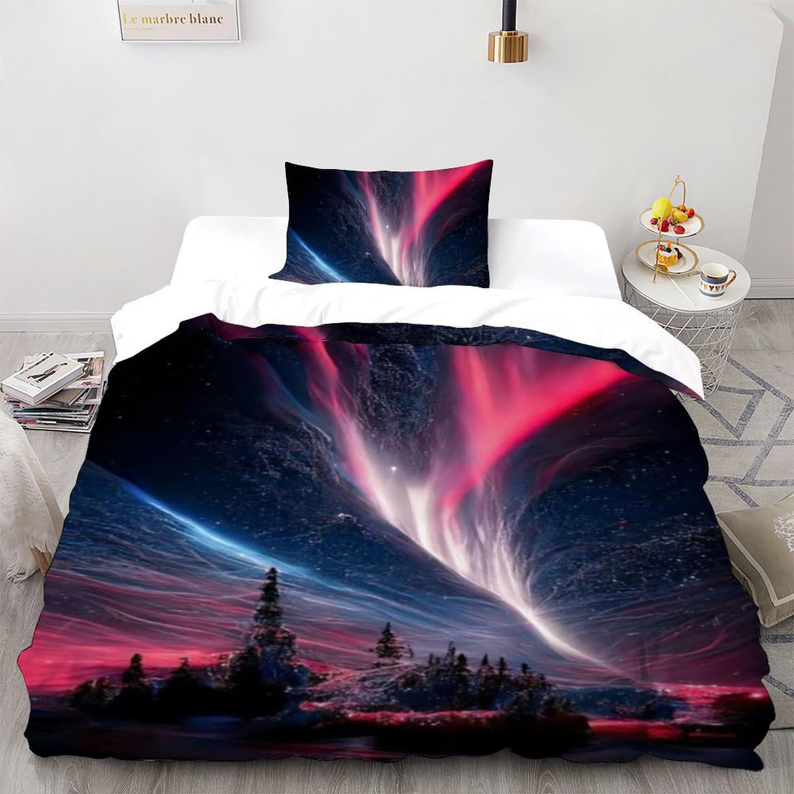 Housse de couette microfibre Aurora Bedding anti-plis 135x200 imprimé 3D nuit pour lit enfant single