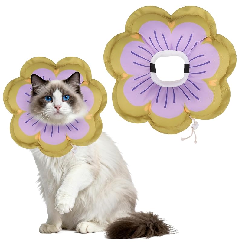 Colar de recuperação macio para gatos EXPAWLORER com cordão ajustável e superfície impermeável, Green Small