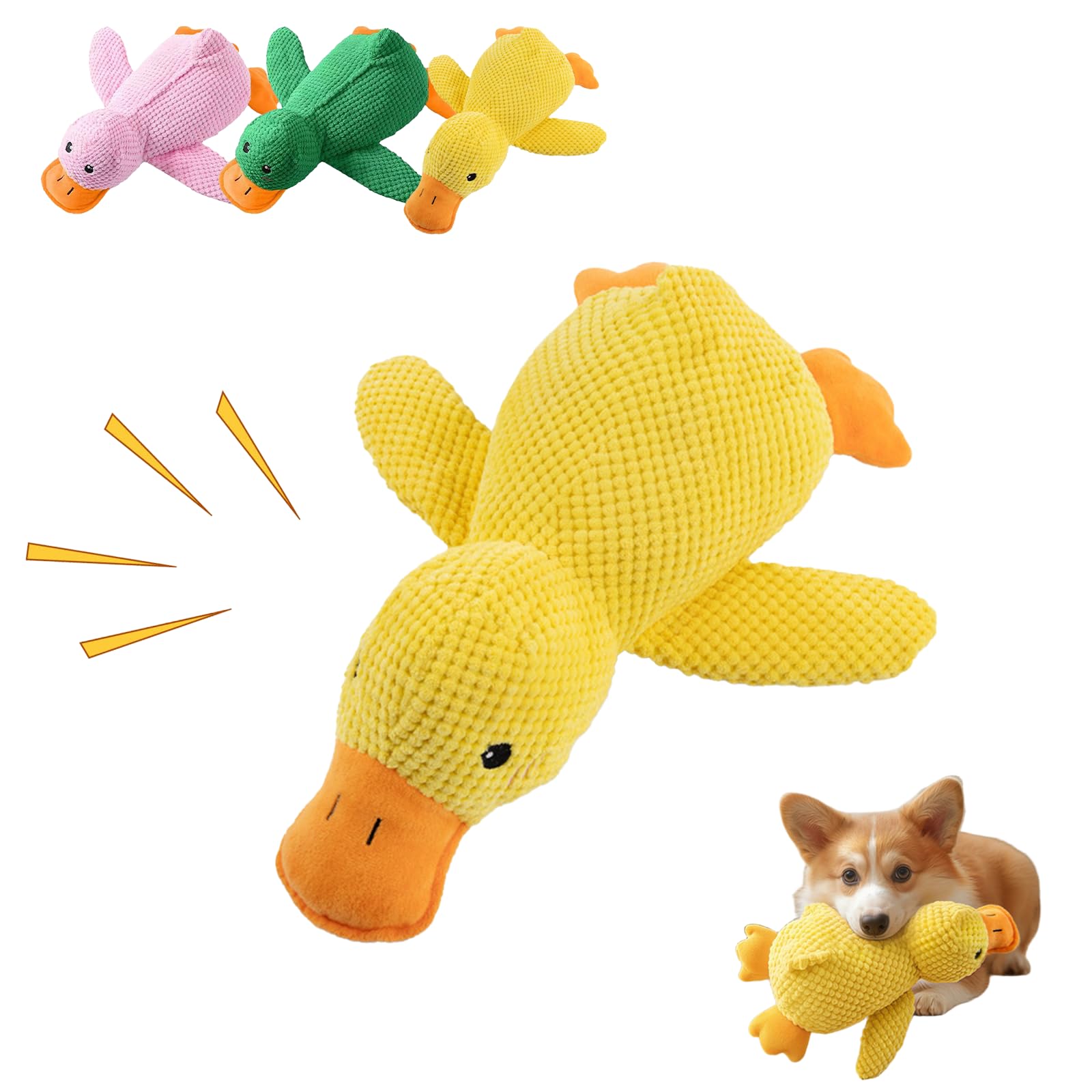 PEAMOO 2026 New Calming Duck, Interactive Plush Ducks for Dogs, Stuffed Calmings Pillow With Quack Sound, Plush Squeaky Chew Toys for Small and Medium Dogs (Yellow/M)