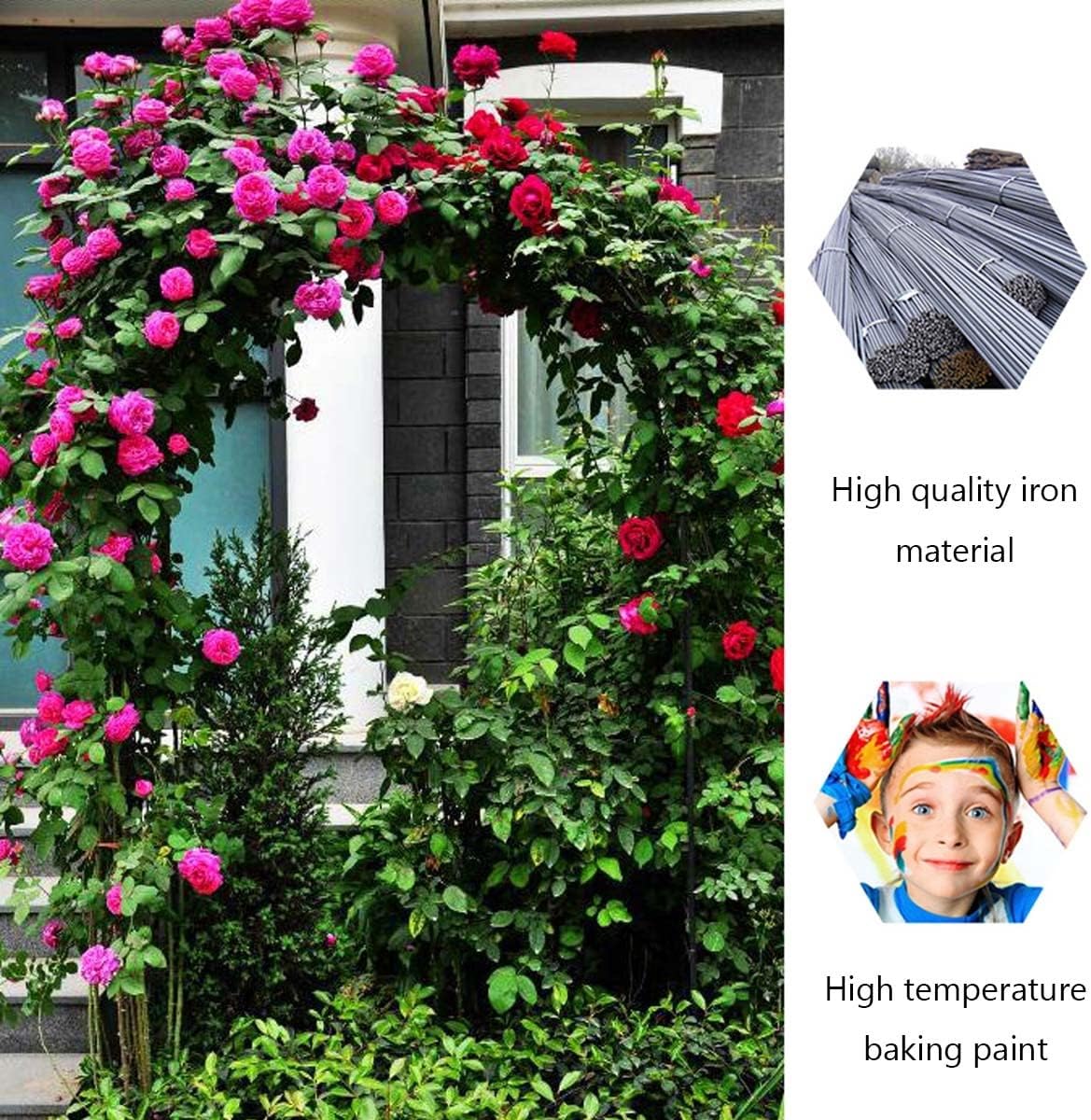 Garden Arbor Archway,Metal Garden Arch Arbor,Arbor Decoration,for Climbing Plants Roses Vines,Outdoor Garden Lawn Backyard Patio,200 * 230CM (Color : Black)