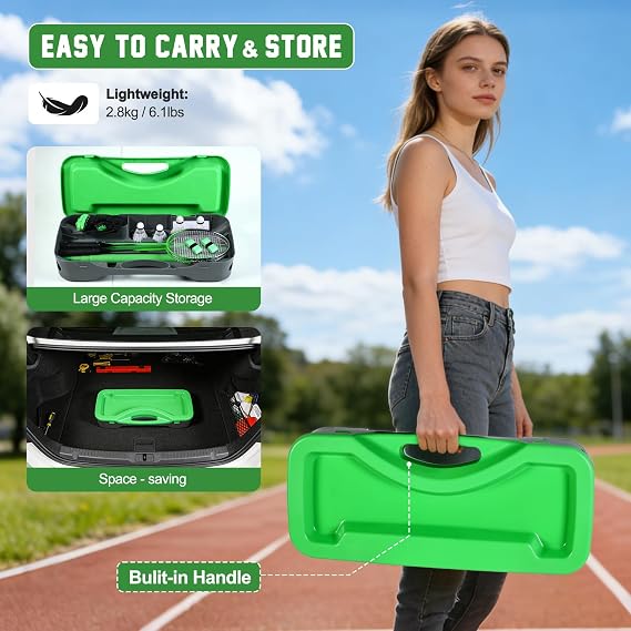 Badminton Racket Kit,Portable Badminton Net Set with 2 Rackets, 4 Shuttlecocks, Durable PE Net, Storage Case, Quick Setup, for Indoor & Outdoor Sports, Family Games