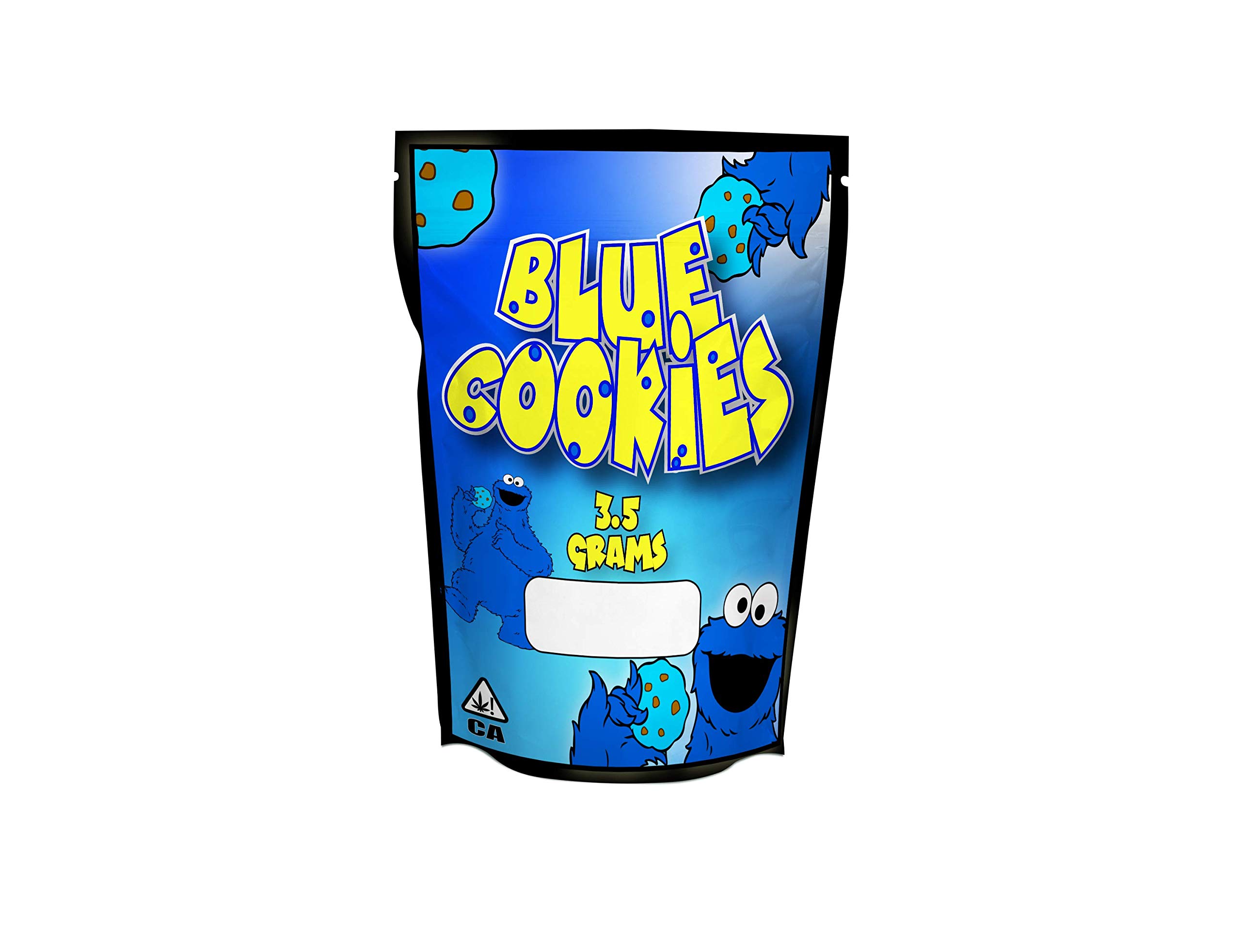 Pound's Press 3.5g, 1/8oz Mylar Bag Stickers - Printed High Gloss Vinyl Label with Strain Design (Blue Cookies, Pack of 32)