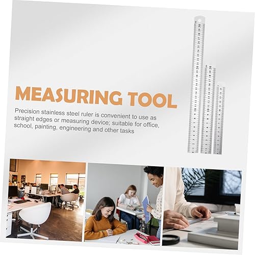 Miniatura 8 de 3 reglas de acero inoxidable de doble cara, herramientas de medición engrosadas para ingeniería de carpintería y plata