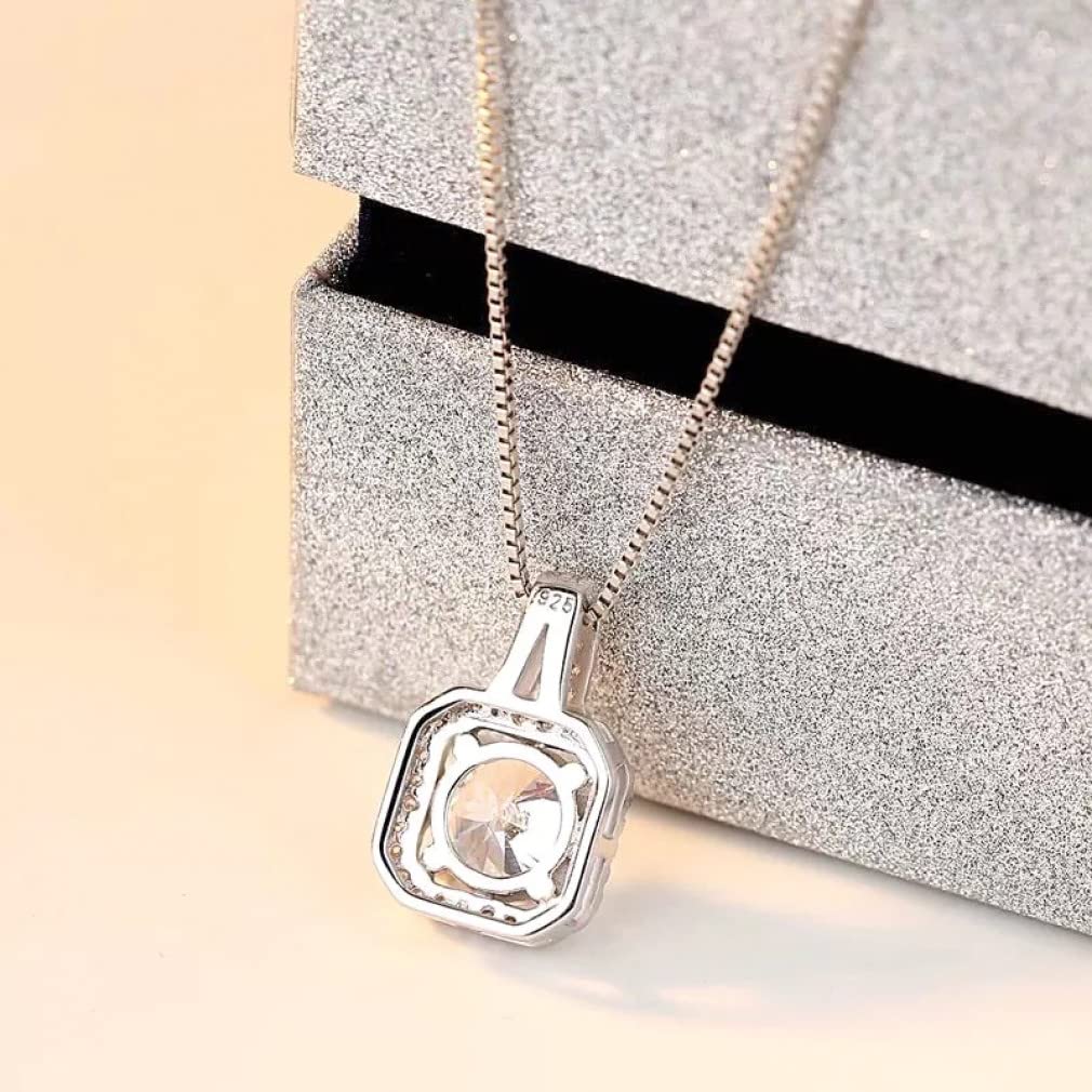Collane con Ciondolo Quadrato in Argento Sterling 925 con Catena a Collo di Cristallo per Regalo di Gioielli da Donna