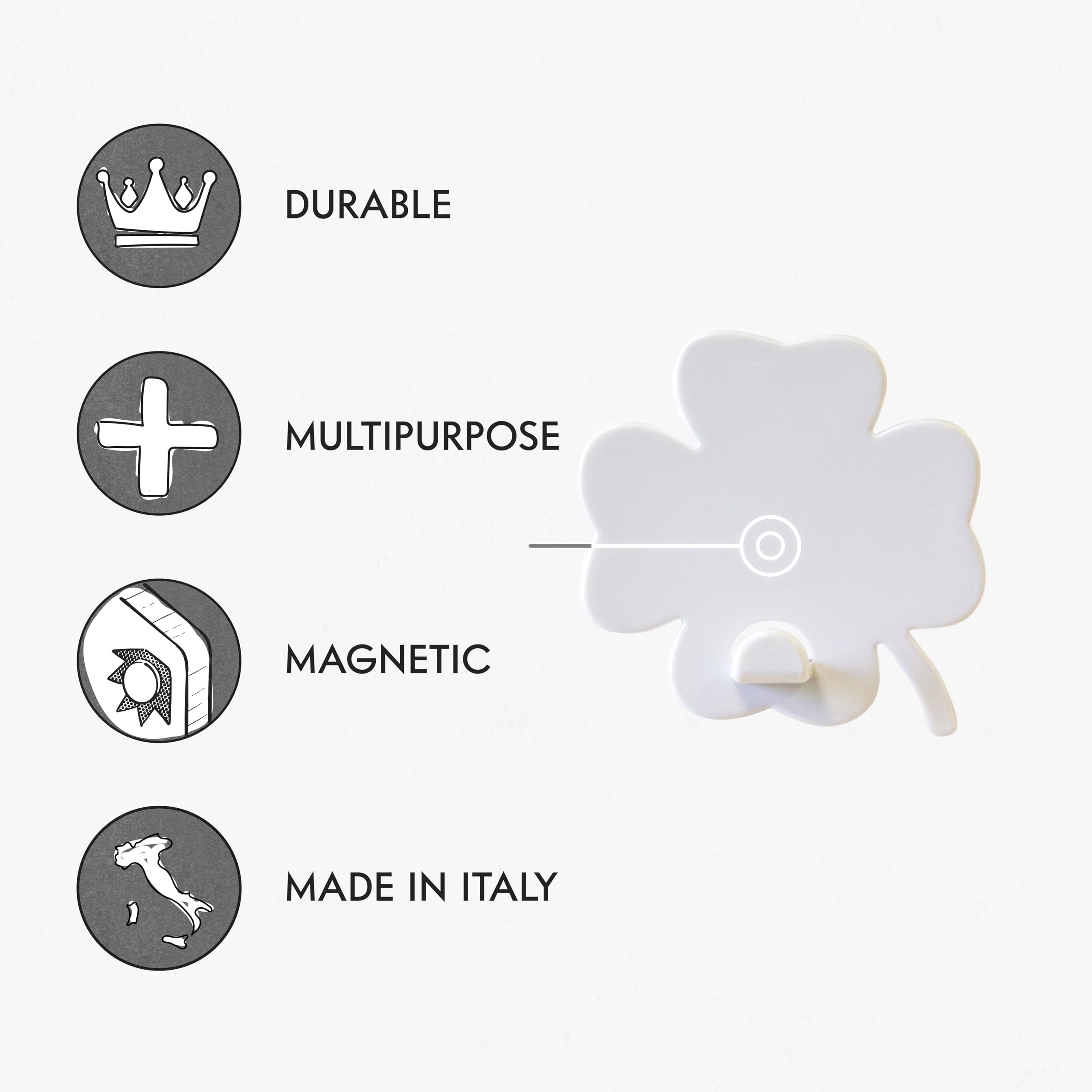 KalaMitica - Set of 2 Magnetic Wall Hangers with Powerful Magnet - White Four Leaf Clovers - Image 2