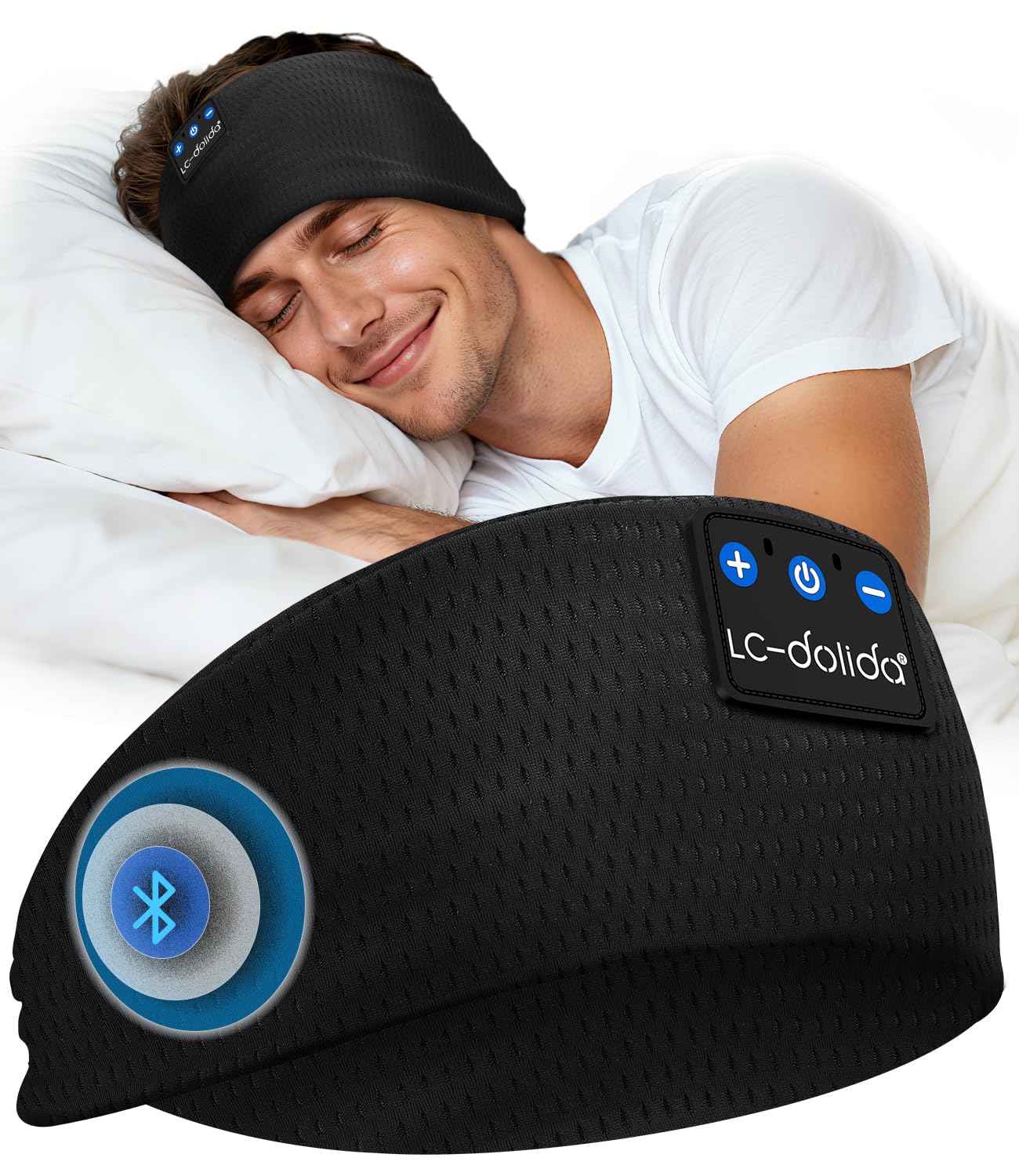 LC-dolida Cuffie Bluetooth con Archetto per Dormire e Sport, Fascia per Cuffie Sportive Maschera del Sonno, Fascia Musicale per Sportivo, Jogging, Yoga, Viaggio, Argento