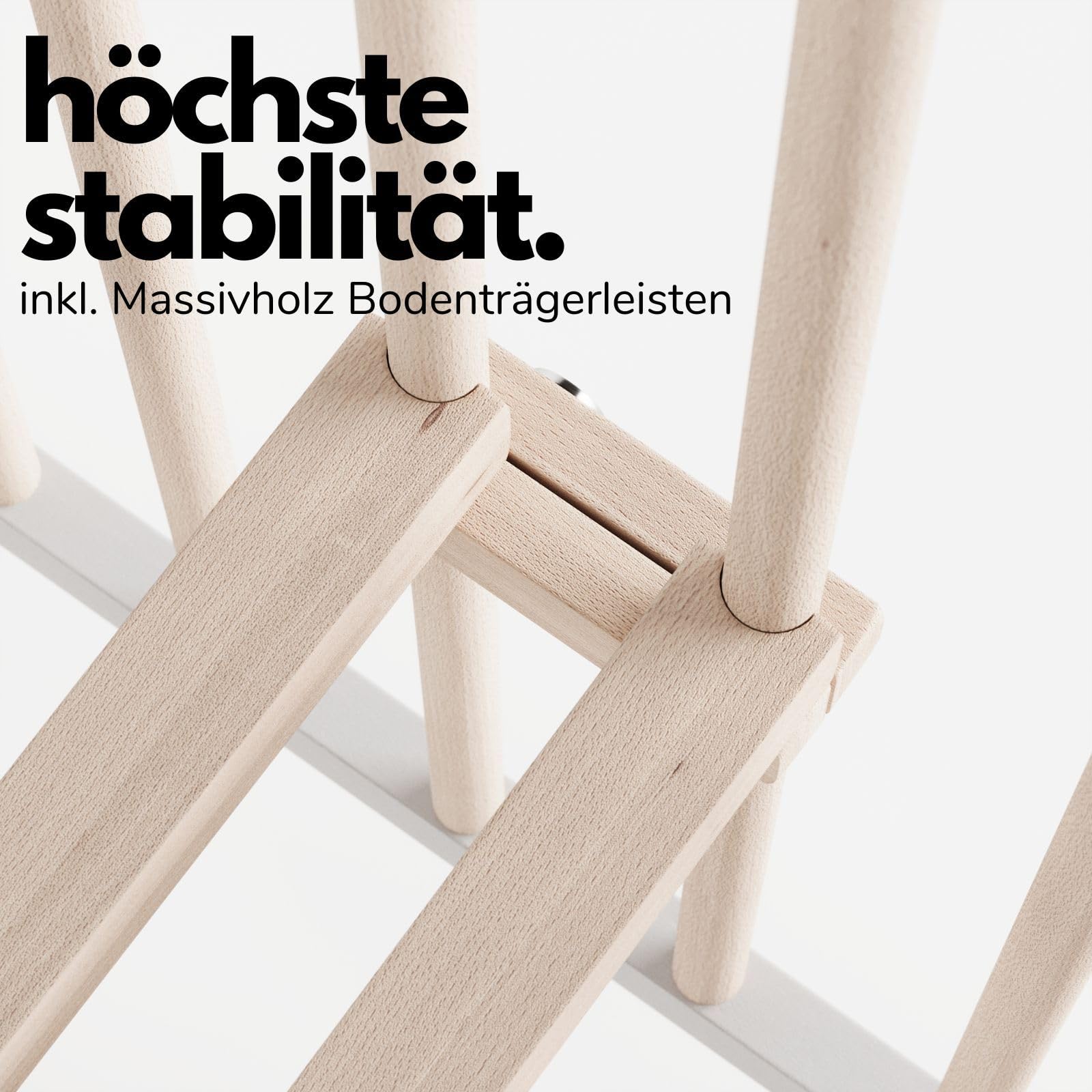 Sämann® Laufgitter 100x100 cm mit Matratze und Schlupfsprossen, stufenlos höhenverstellbar, Baby Laufstall, Buche, gummierte Rollen, Buche weiß/natur lackiert