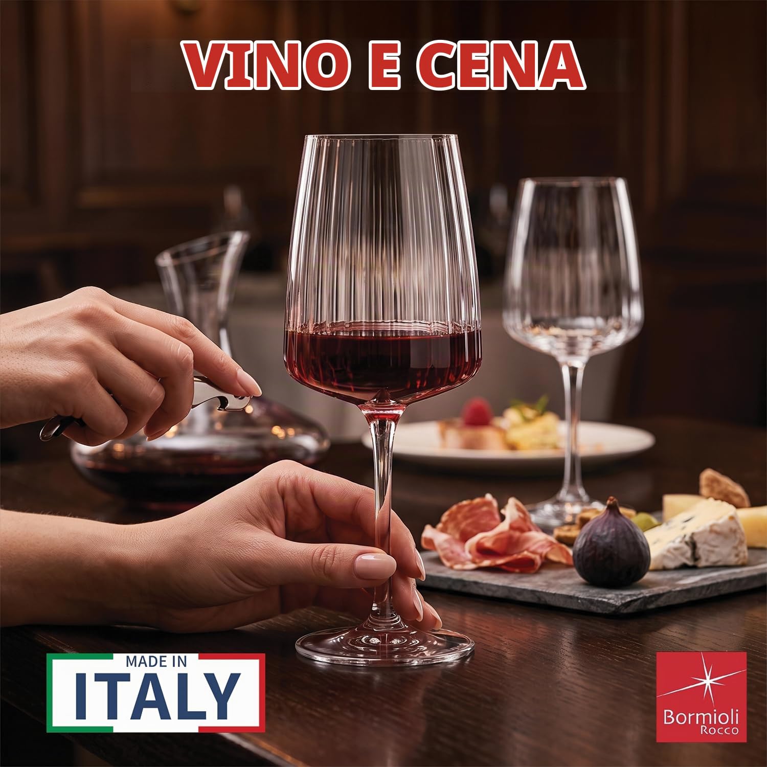 Bormioli Rocco Exclusiva - Set di 6 Calici da Vino Rosso 510 ml, Calici per Merlot e Cabernet Sauvignon a Coste, Realizzati in Cristallo con Trattamento XLT, Lavabili in Lavastoviglie