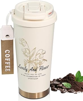 Insulated Coffee Tumbler 17.9oz 530ml Travel Coffee Mug 316 Stainless Steel Dual Drink Openings Leakproof Lid Reusable Insulated Coffee Mug Hot and Cold Ideal Travel Mug for Coffee Lover Daily