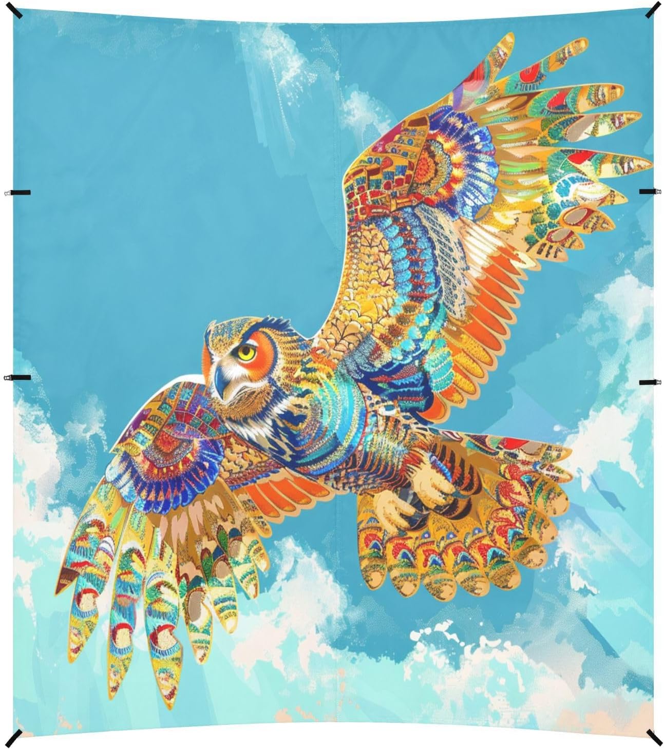 ALAZA Soaring Owl Rainbow Color Beach Tent Sun Shelter UPF50+ Protection Beach Shade Canopy w/ 4 Sandbags for Outdoor Camping, Fishing, Backyard Fun, Picnic, 10x9 ft