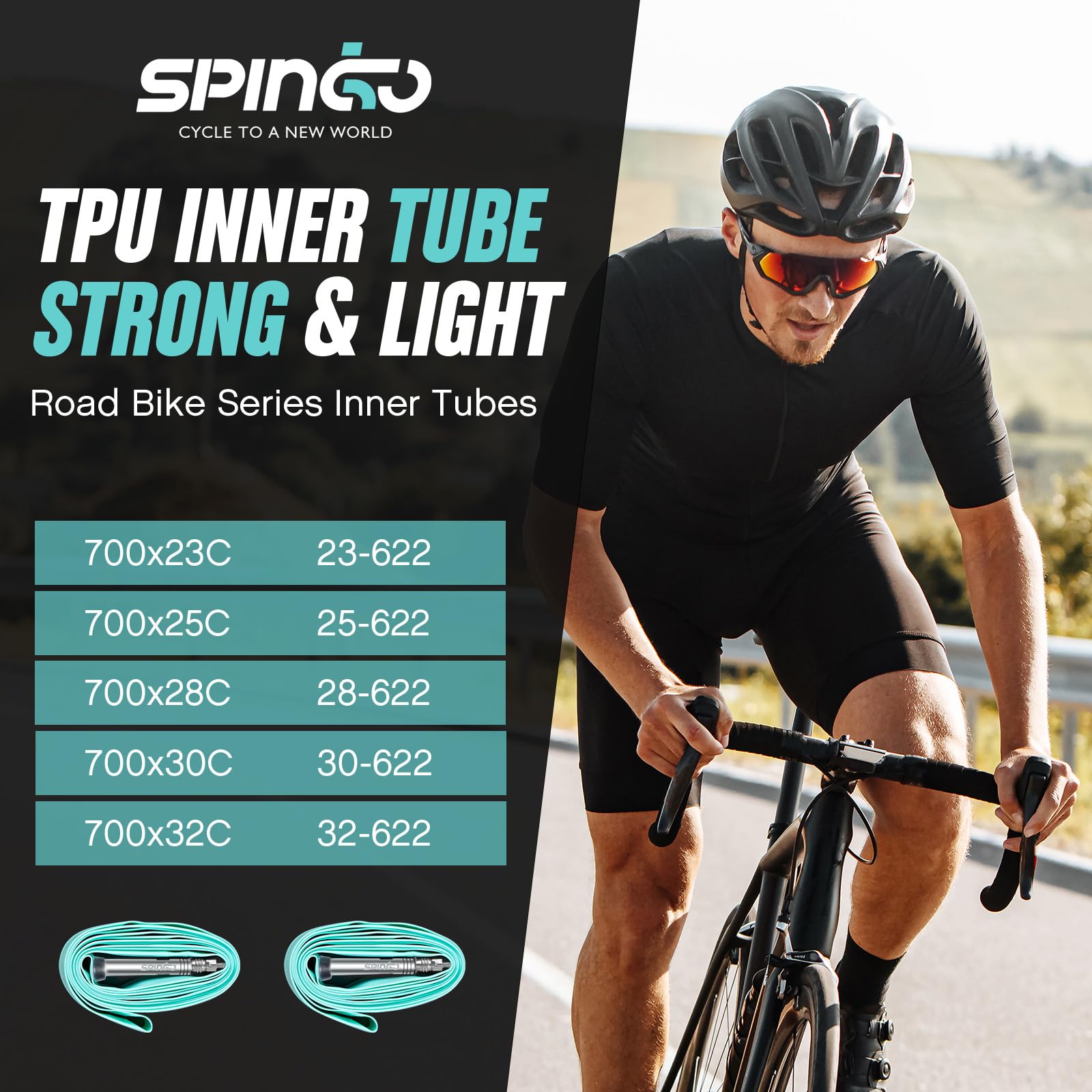 2-Pack SPINGO Metal Valves TPU Inner Tube 700C