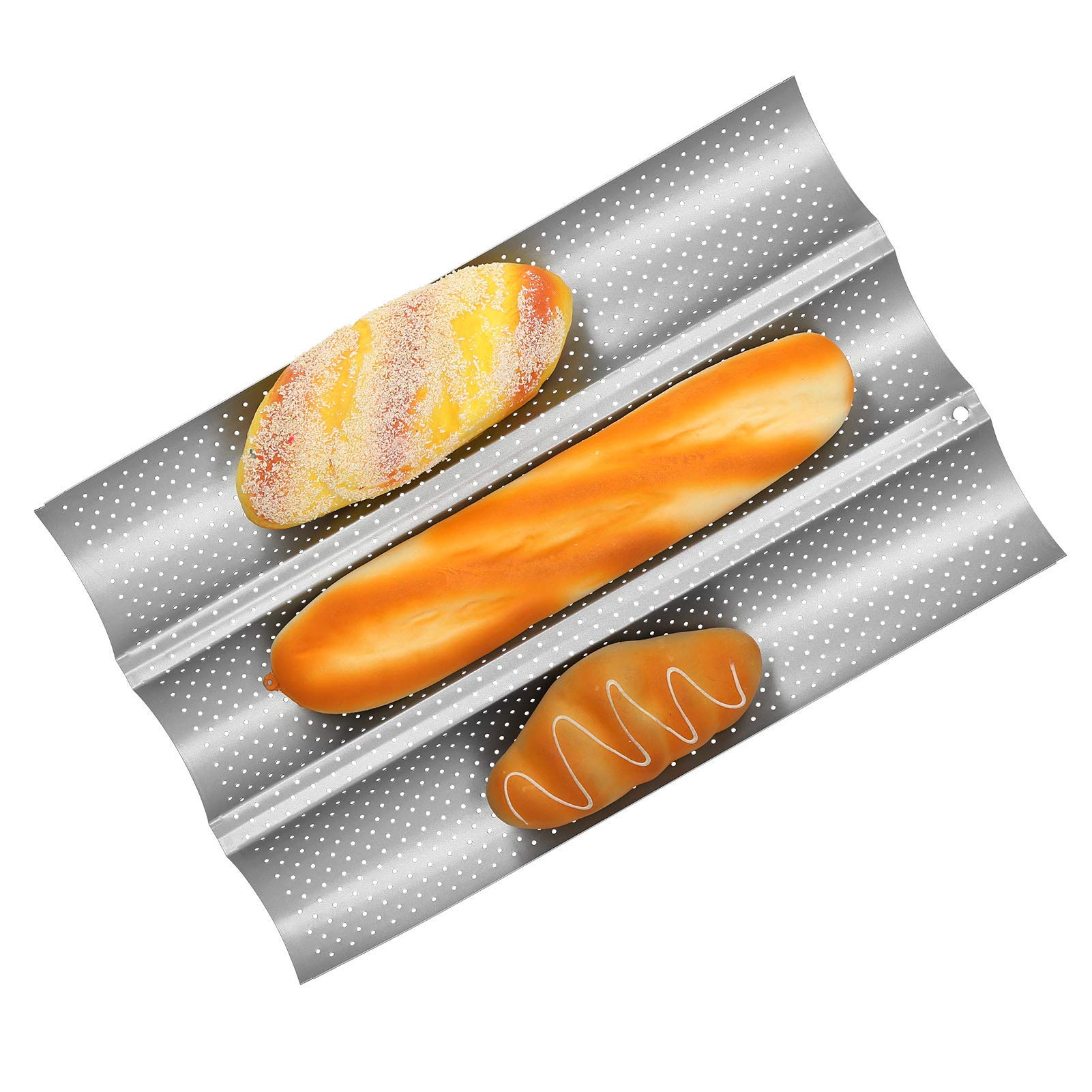 Perforated Baguette Pans, Stainless Steel Baking Tray for French Baguettes Bread Italian Bread Kitchen Accessories(3-Row)