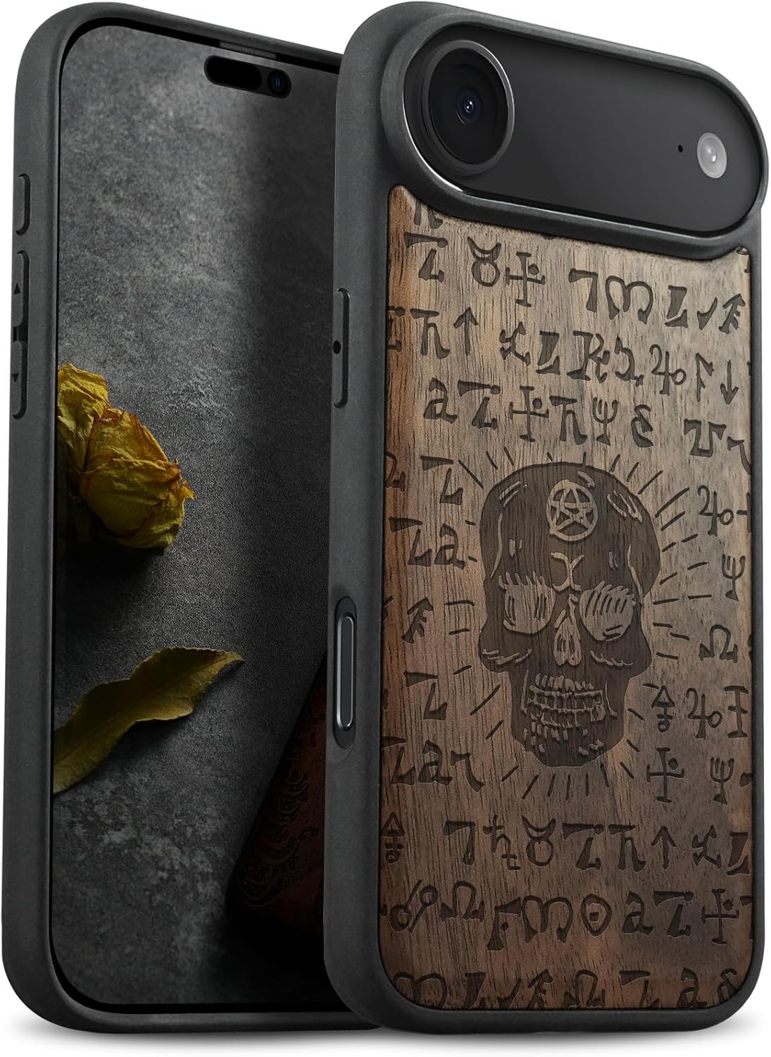 Carveit Magnetic Wooden Case for iPhone Air Case, Wood Artisan Engraved & Soft TPU Shockproof Cover, Compatible with MagSafe 17 Air Wireless Chargers (The Book of Life & Death) Walnut