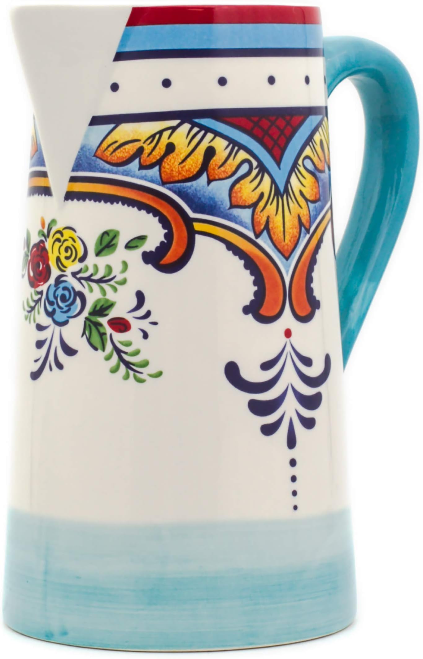 Euro Ceramica Zanzibar Collection Vibrant 9.4" Decorative Ceramic Pitcher, 2.5LT, Spanish Floral Design, Multicolor