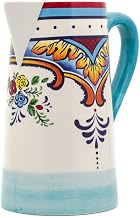 Euro Ceramica Zanzibar Collection Vibrant 9.4" Decorative Ceramic Pitcher, 2.5LT, Spanish Floral Design, Multicolor